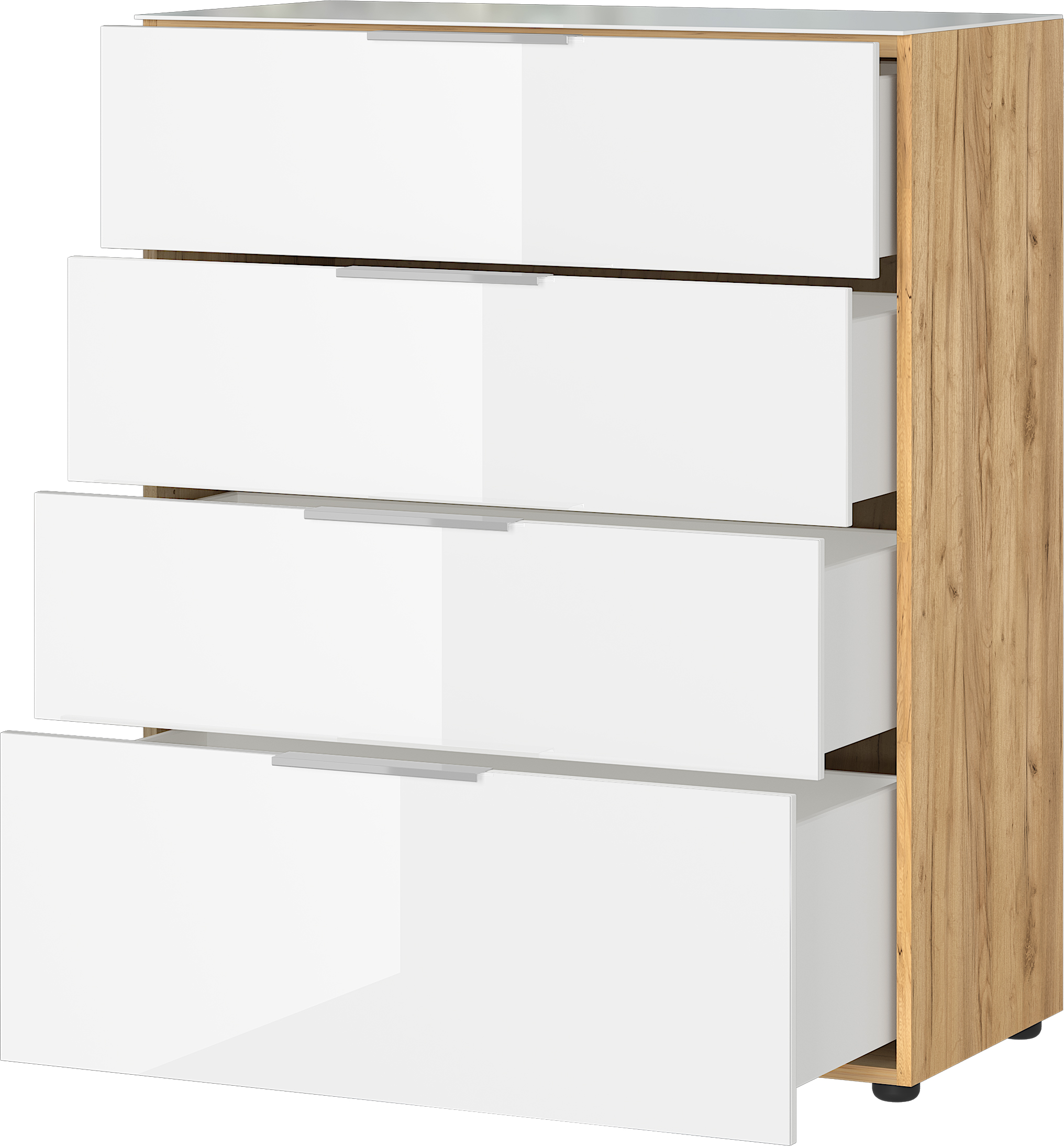 Chiffonnier Dudek 83cm avec 4 tiroirs - blanc/chêne - Image 4