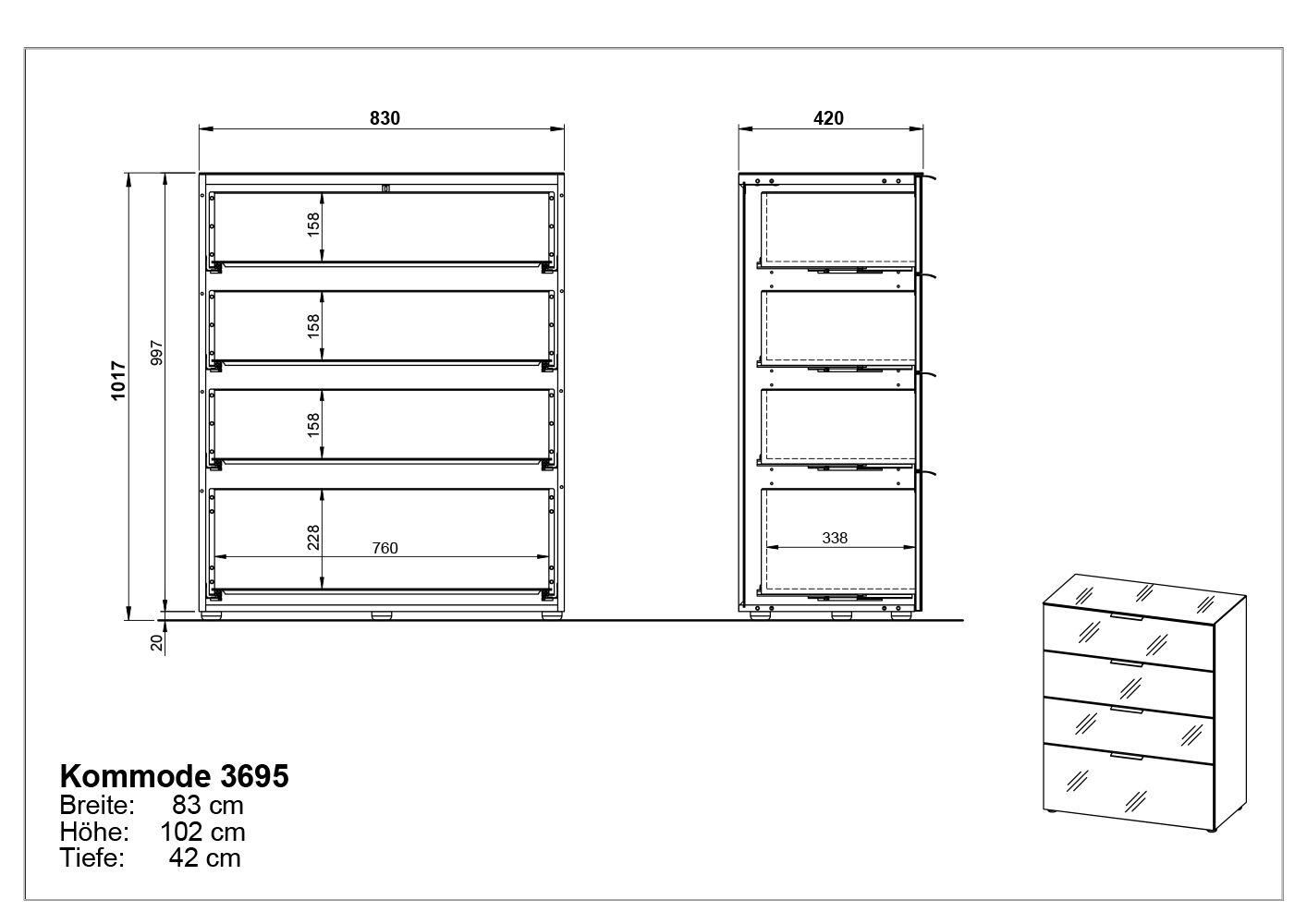 Chiffonnier Dudek 83cm avec 4 tiroirs - blanc - Image 3