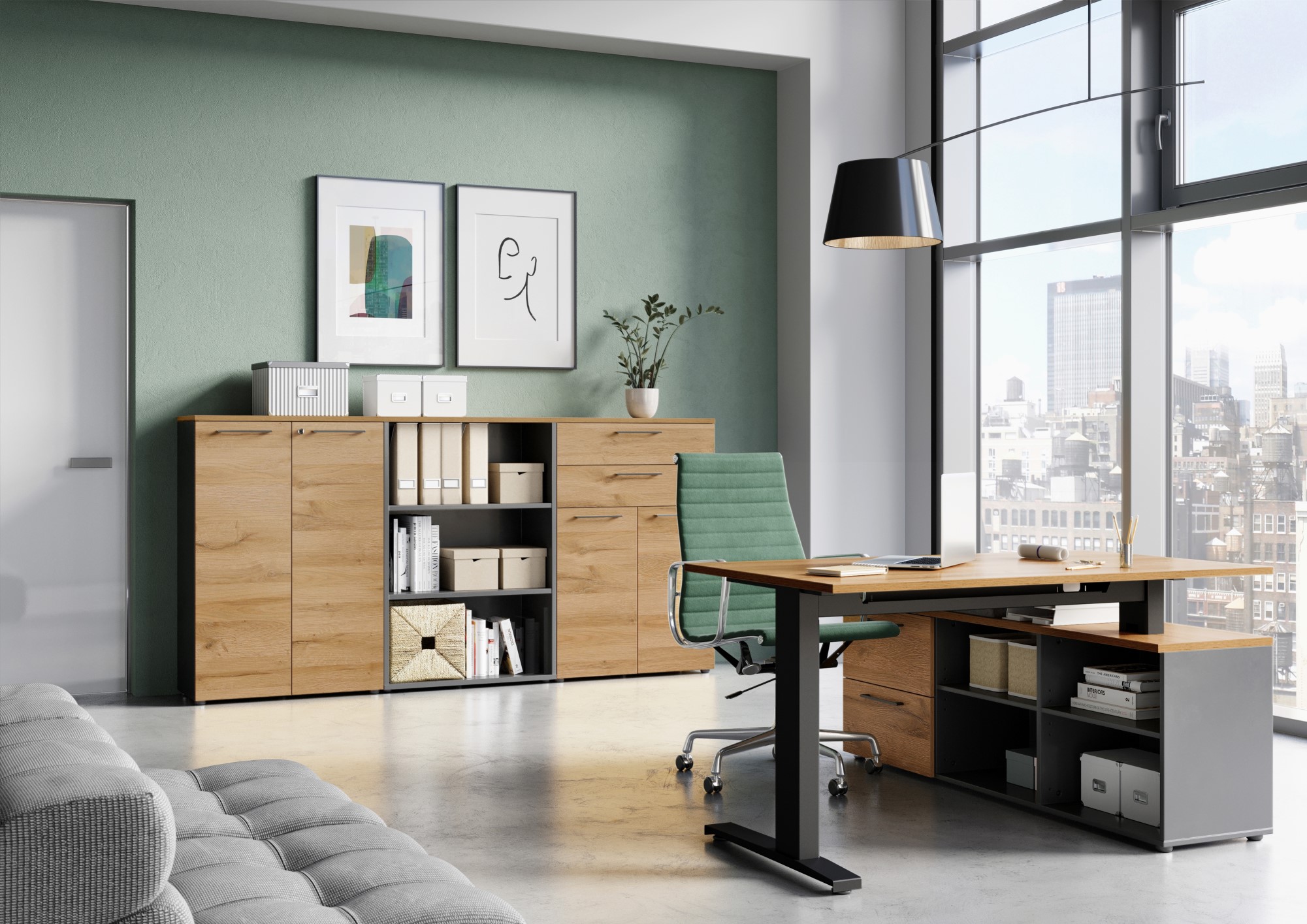 Classeur bas Osmond 80cm à 2 portes - chêne/graphite - Image 3