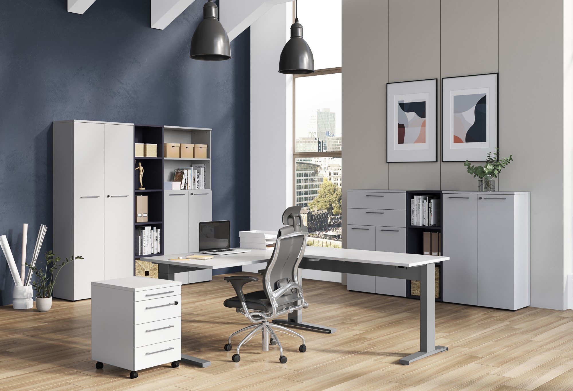 Classeur bas Osmond 80cm à 2 portes - gris clair - Image 2