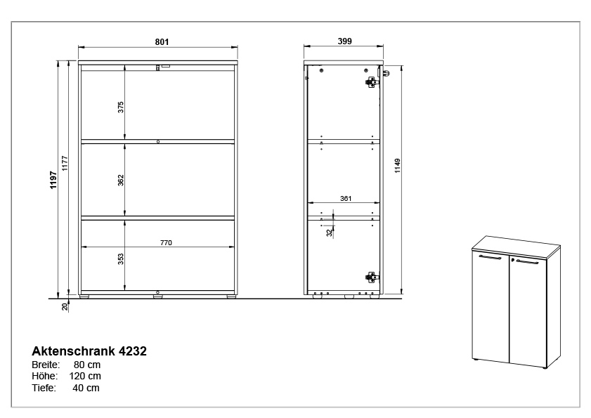 Classeur bas Osmond 80cm à 2 portes - gris clair - Image 4