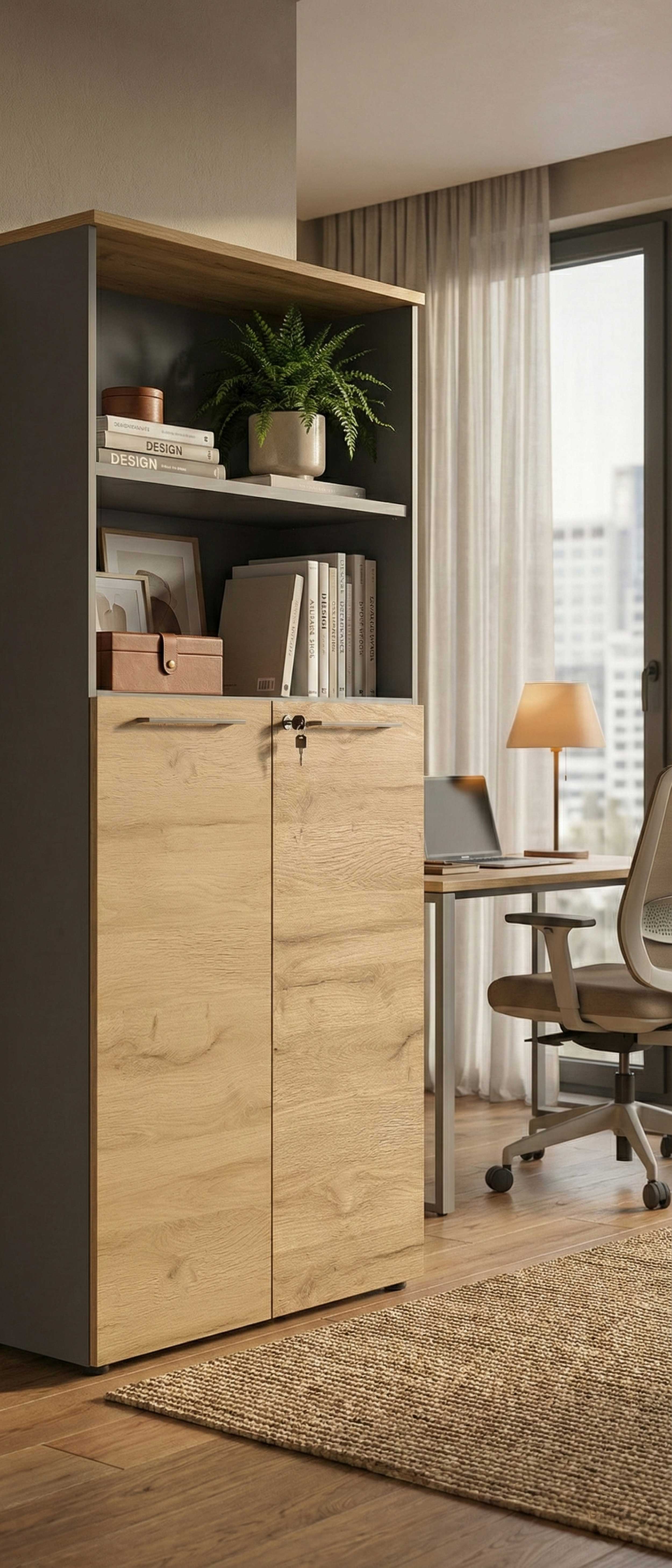 Classeur Osmond 80cm à 2 portes & 2 niches - chêne/graphite - Image 2