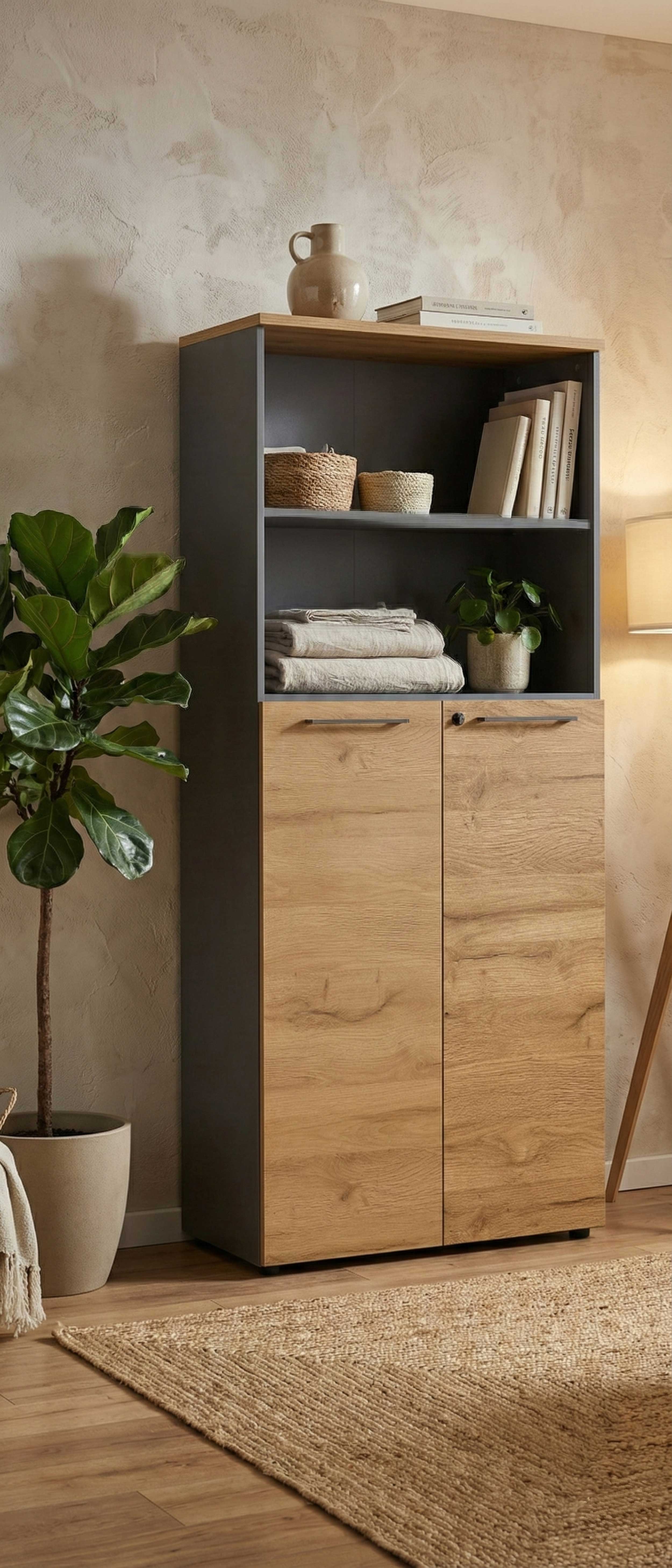 Classeur Osmond 80cm à 2 portes & 2 niches - chêne/graphite - Image 4