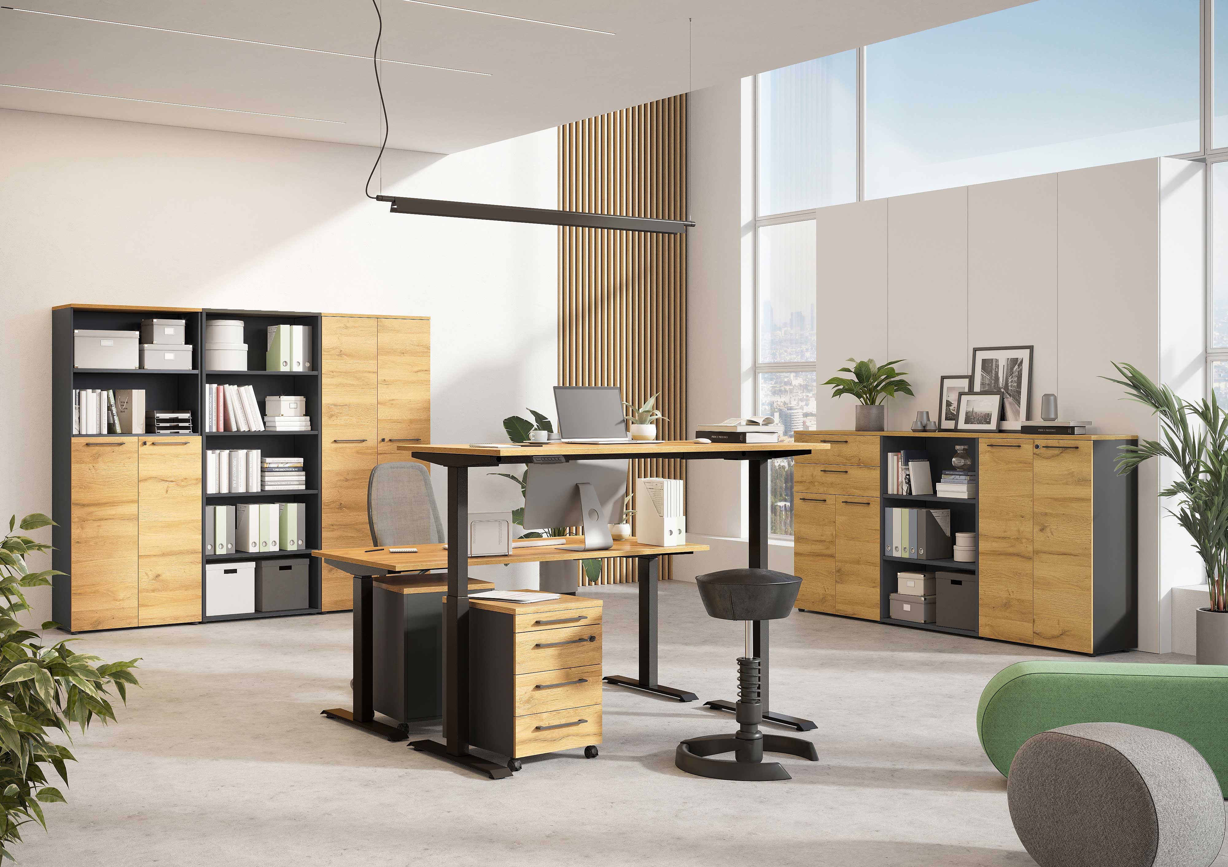 Classeur Osmond 80cm à 2 portes - chêne/graphite - Image 5