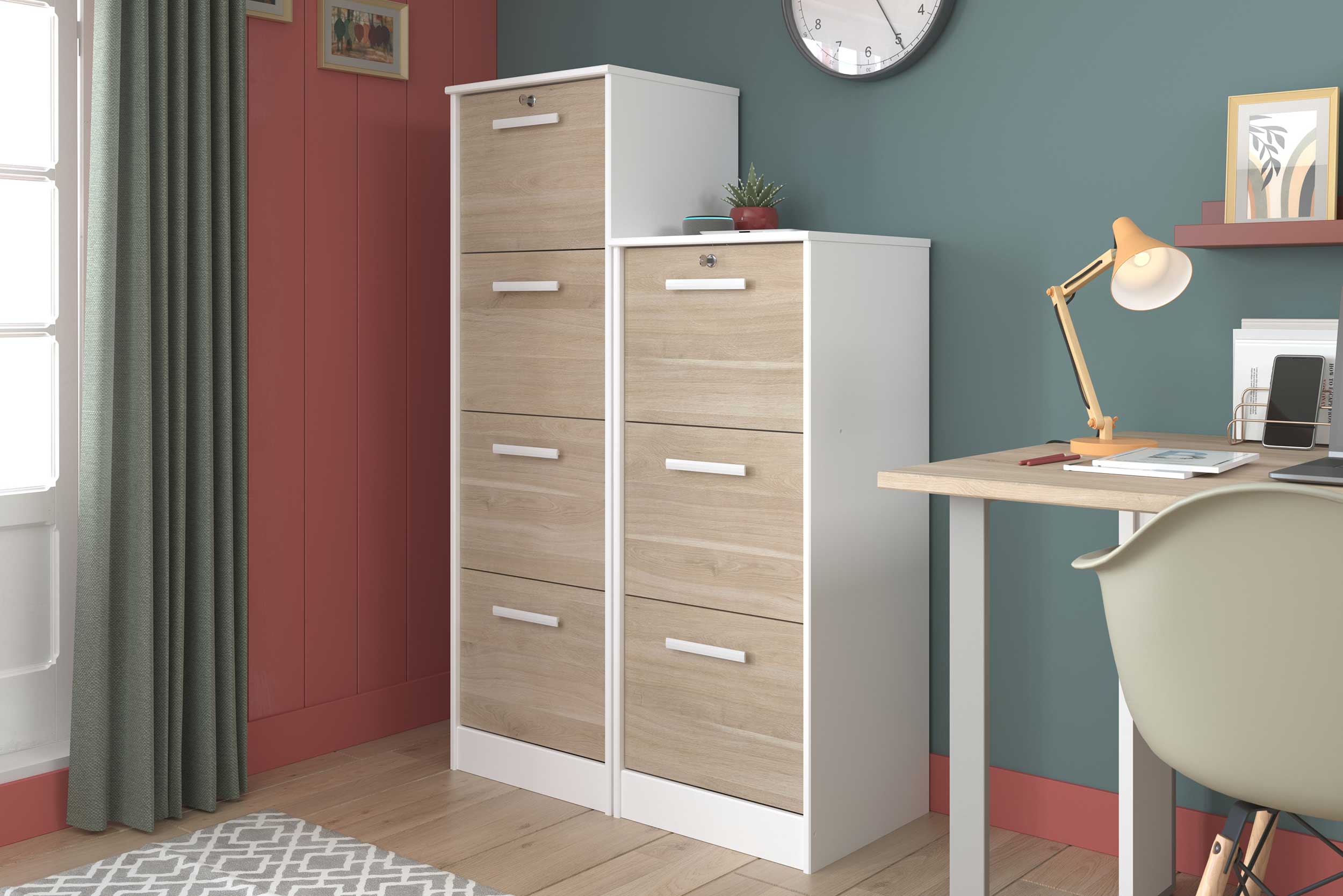 Classeur pour dossiers Sil-106cm-3 tiroirs-blanc/chêne - Image 11