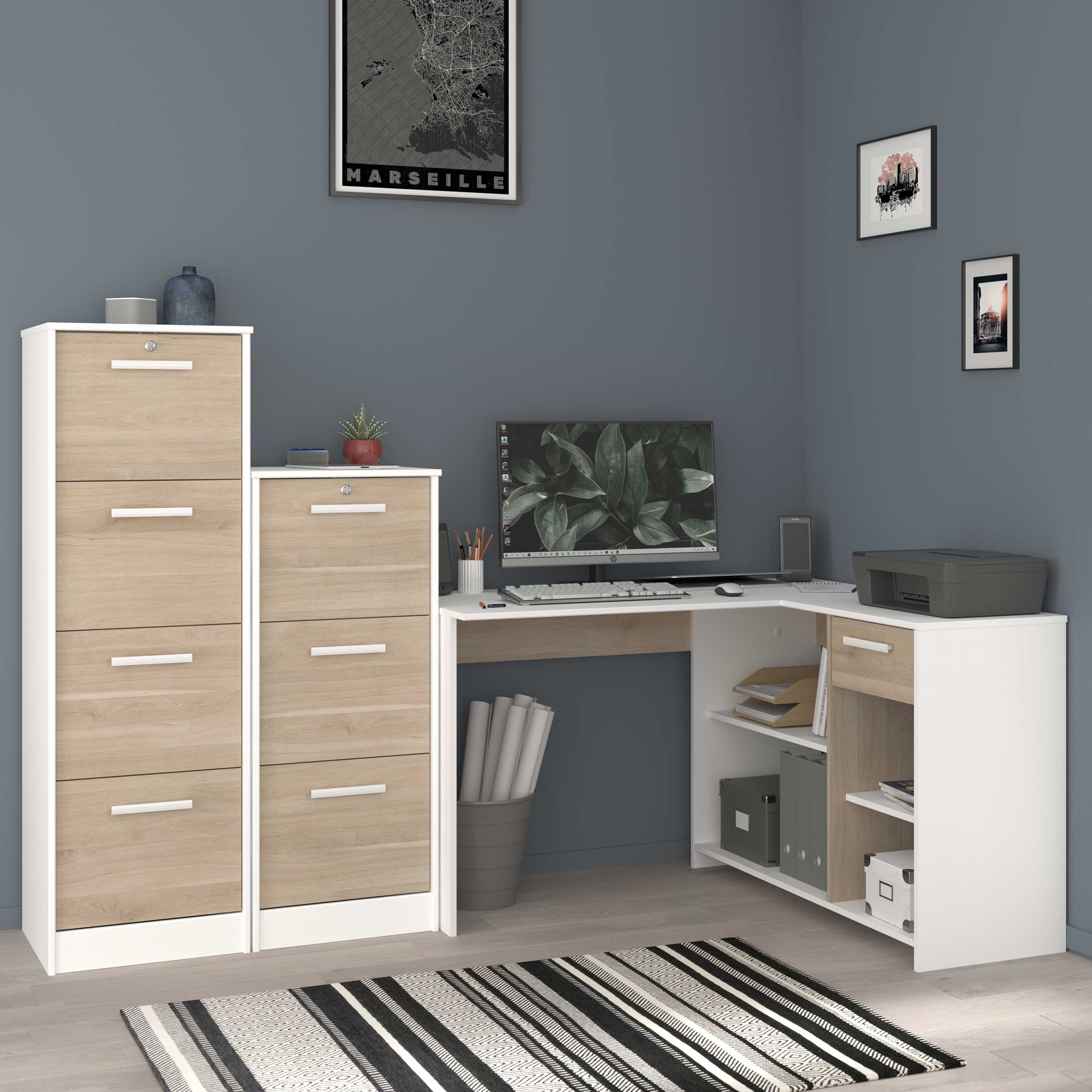 Classeur pour dossiers Sil-106cm-3 tiroirs-blanc/chêne - Image 8