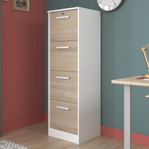 Classeur pour dossiers Sil-138cm-4 tiroirs-blanc/chêne