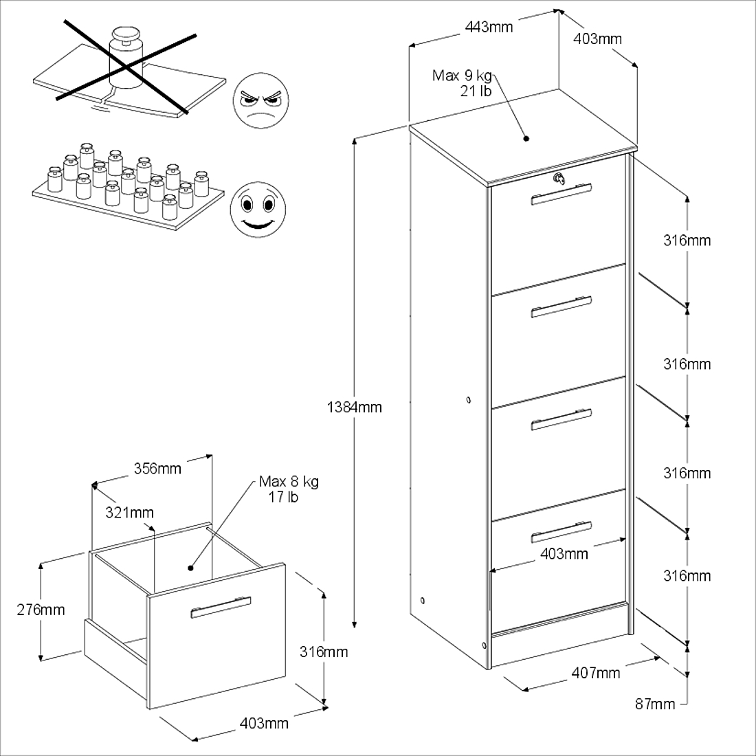 Classeur pour dossiers Sil-138cm-4 tiroirs-noir/chêne - Image 2