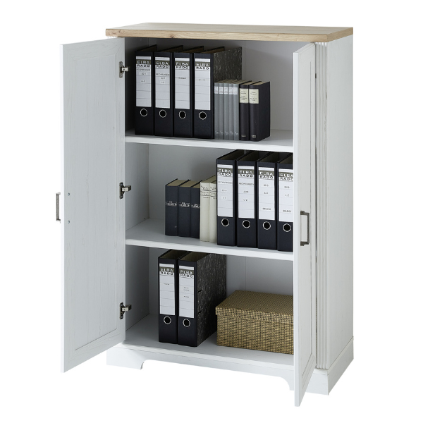 Classeur Samine 86x38x127cm 2 portes - blanc/chêne - Image 2