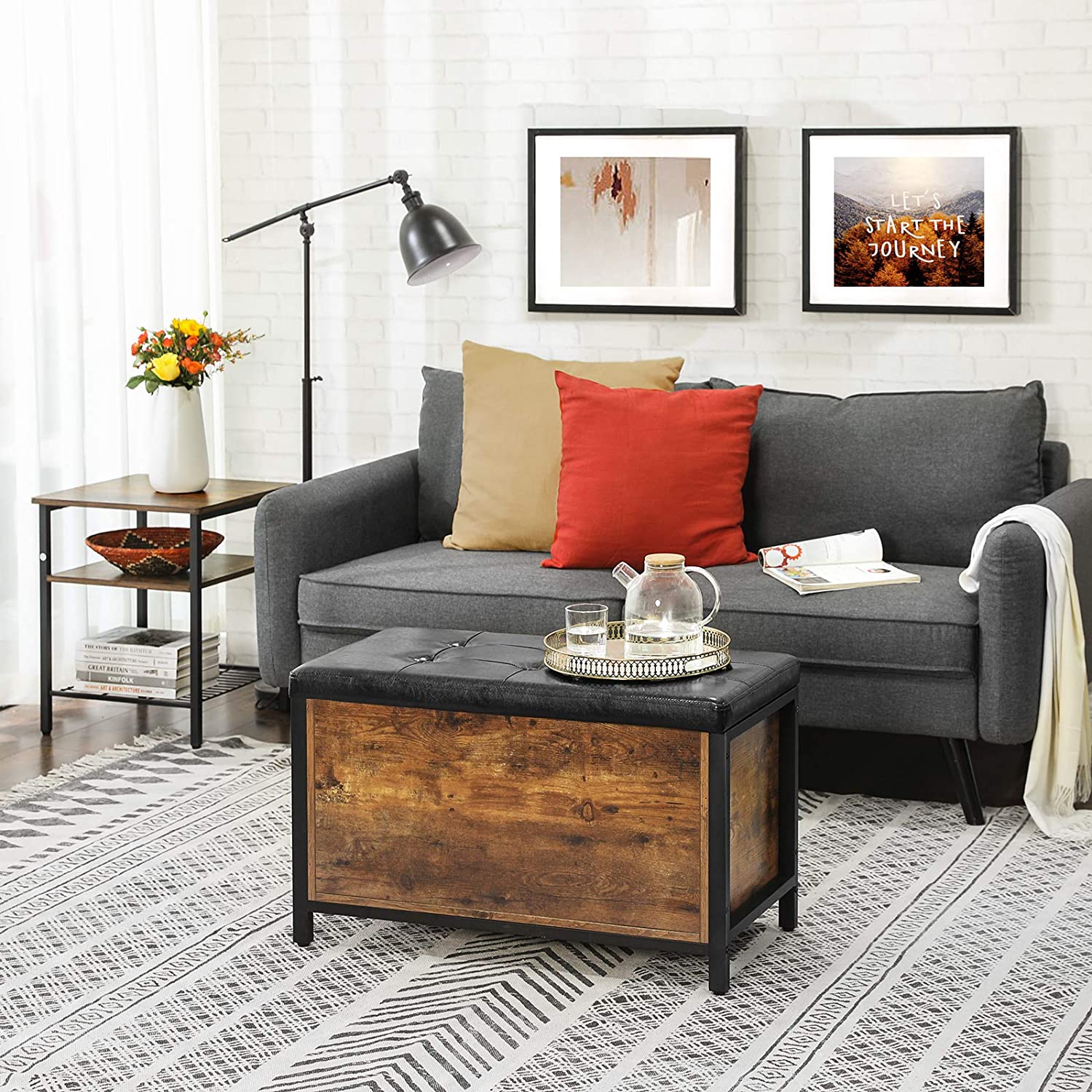 Coffre Nelis avec assise capitonnée - brun rustique/noir - Image 8