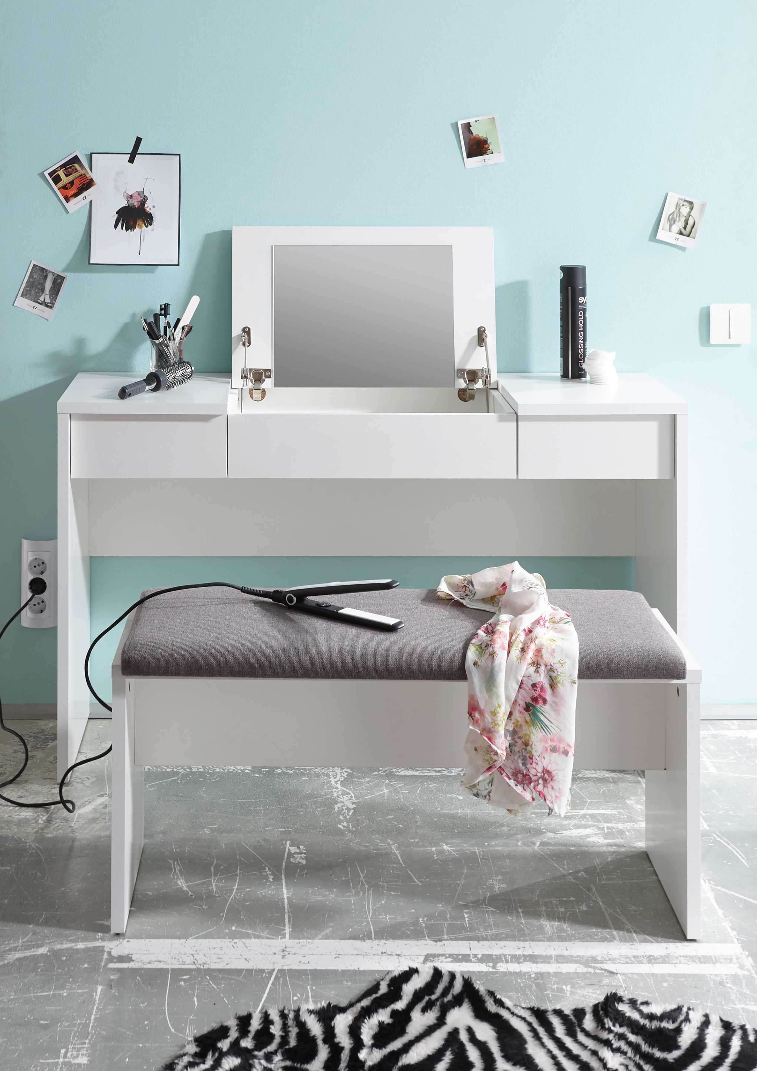 Coiffeuse Alizée 125cm 2 tiroirs & 1 porte - blanc - Image 2