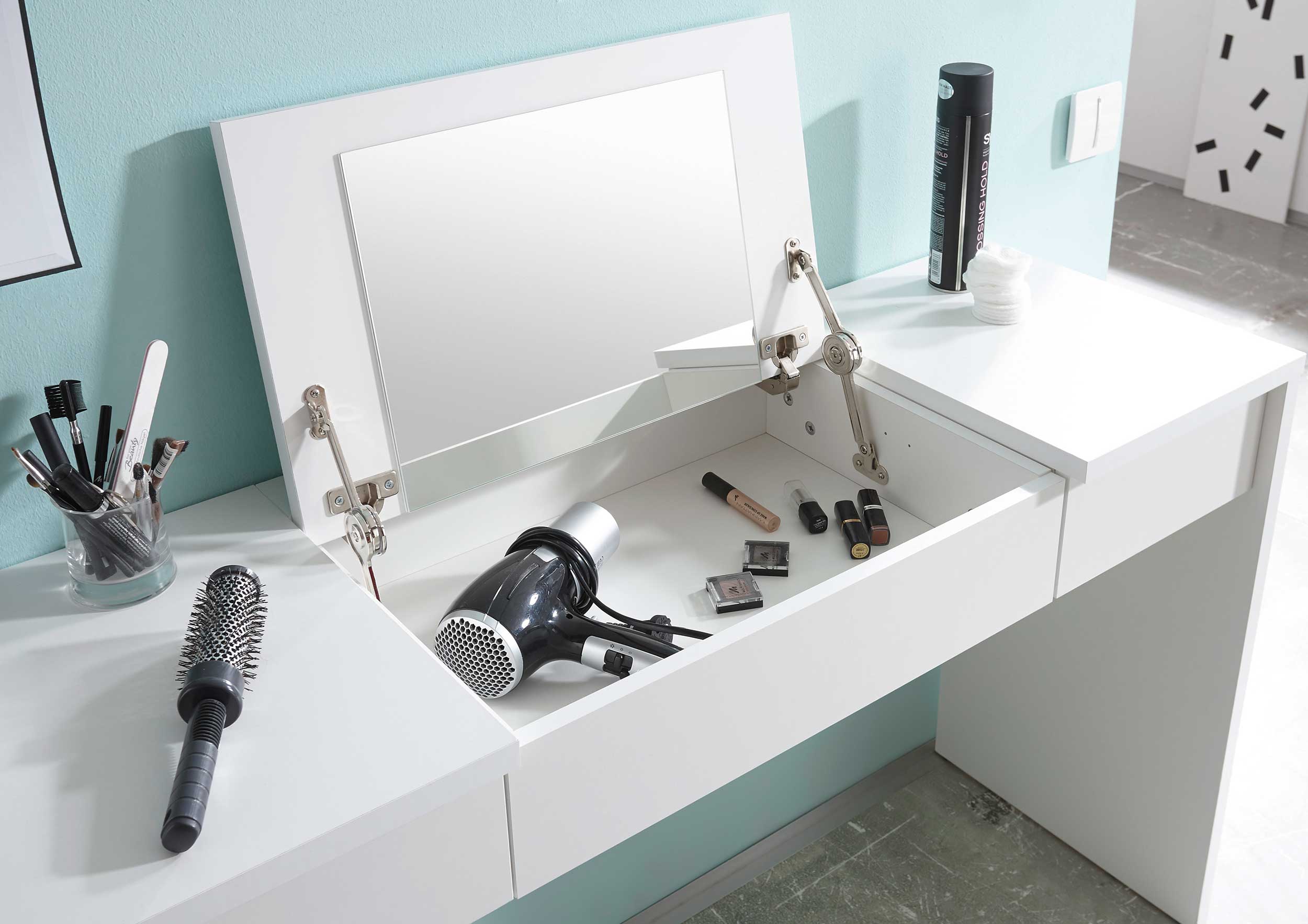 Coiffeuse Alizée 125cm 2 tiroirs & 1 porte - blanc - Image 5