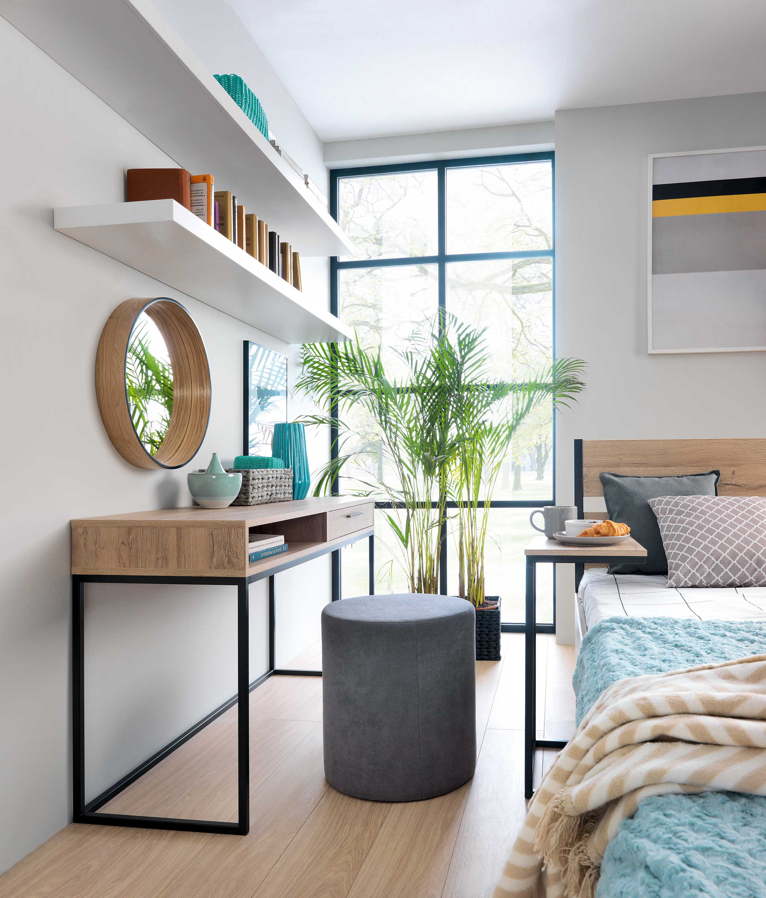 Coiffeuse Chey 130cm, 1 tiroir - chêne clair - Image 7