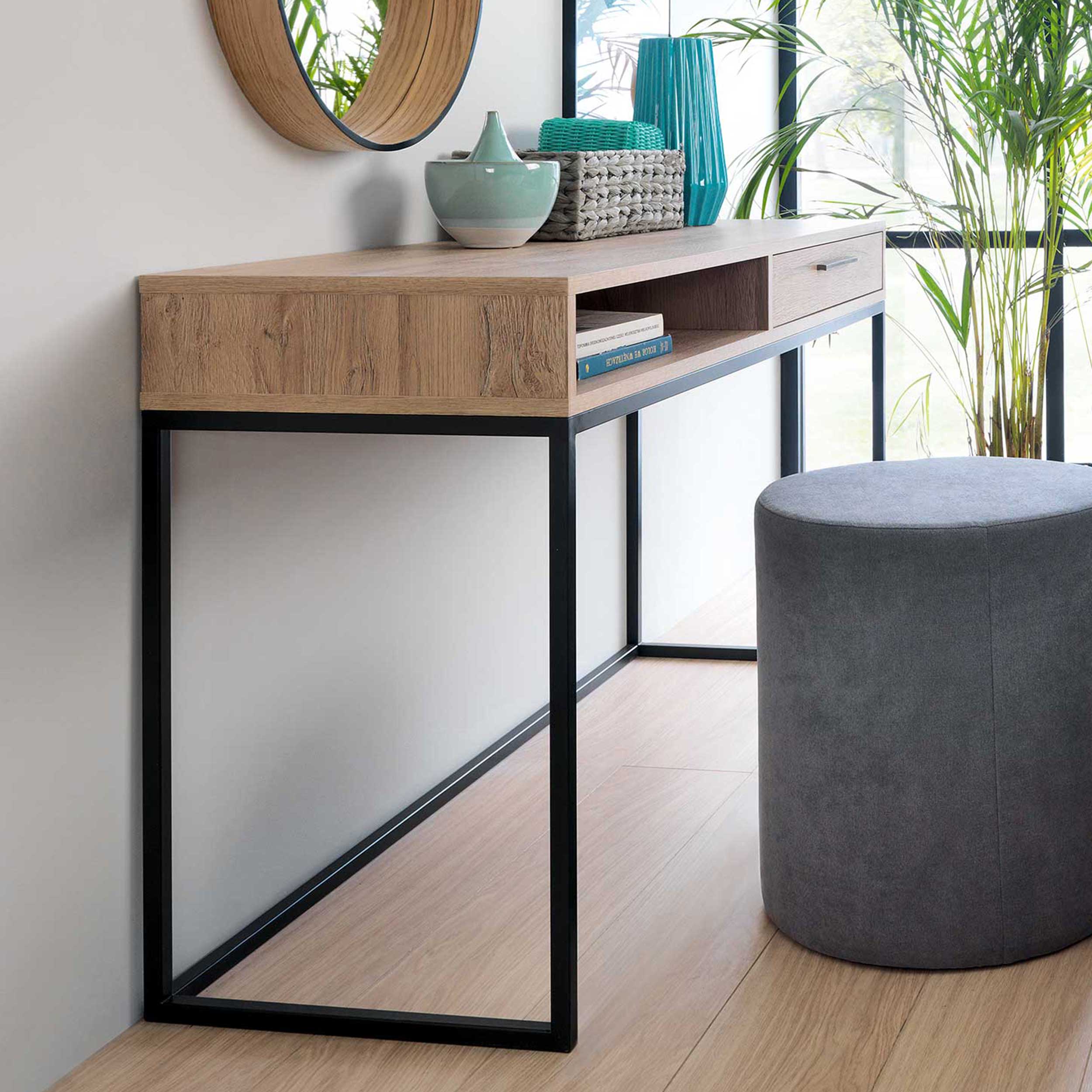 Coiffeuse Chey 130cm, 1 tiroir - chêne clair