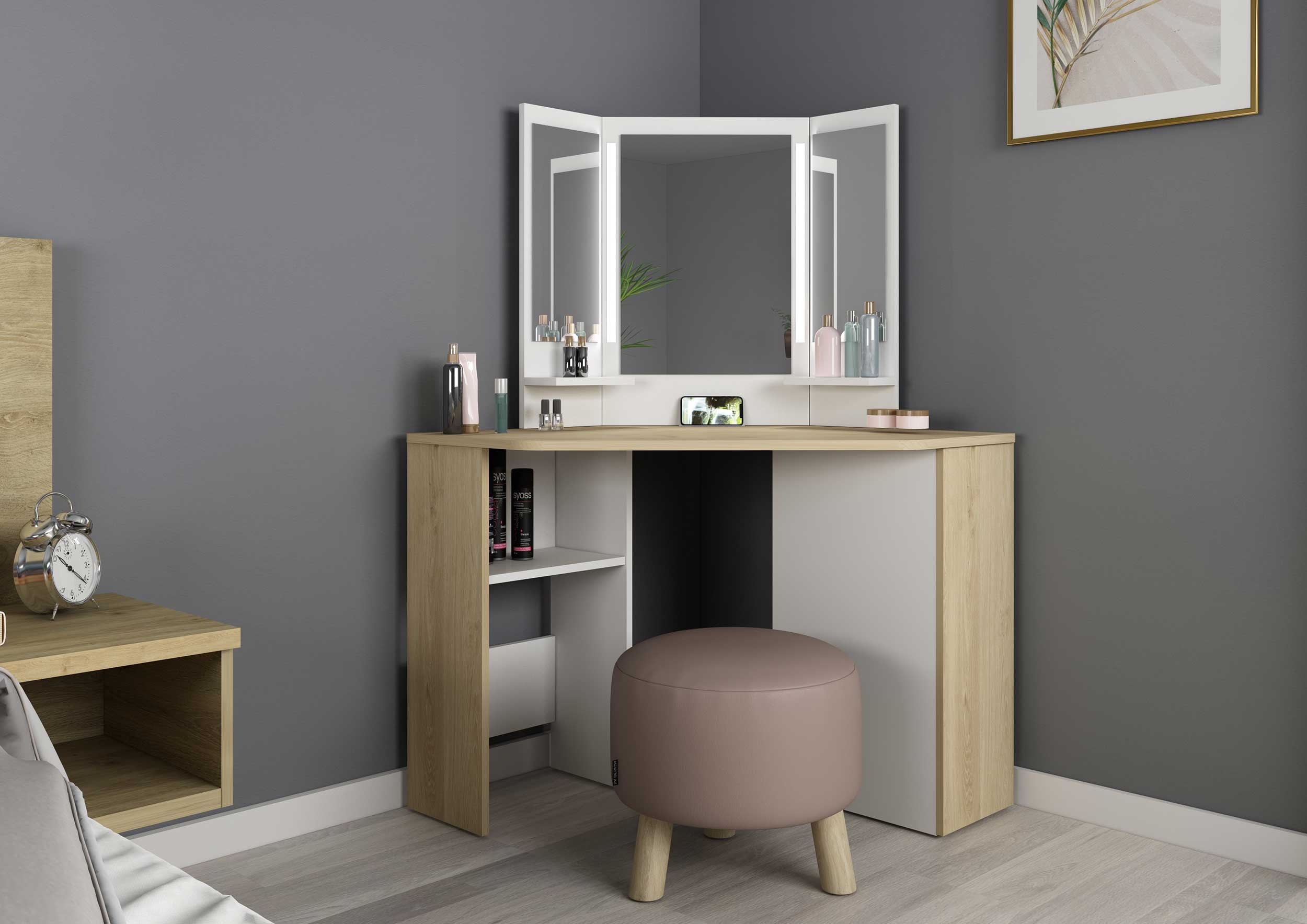 Coiffeuse d'angle Chic - chêne/blanc - Image 5