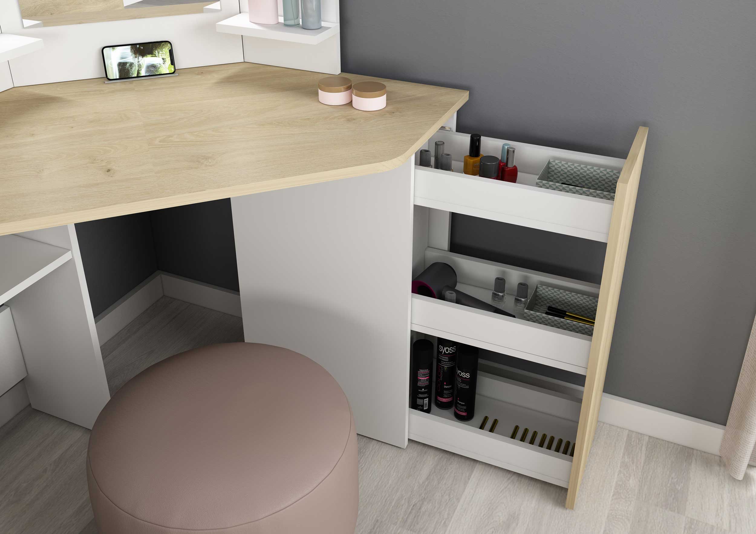 Coiffeuse d'angle Chic - chêne/blanc - Image 6