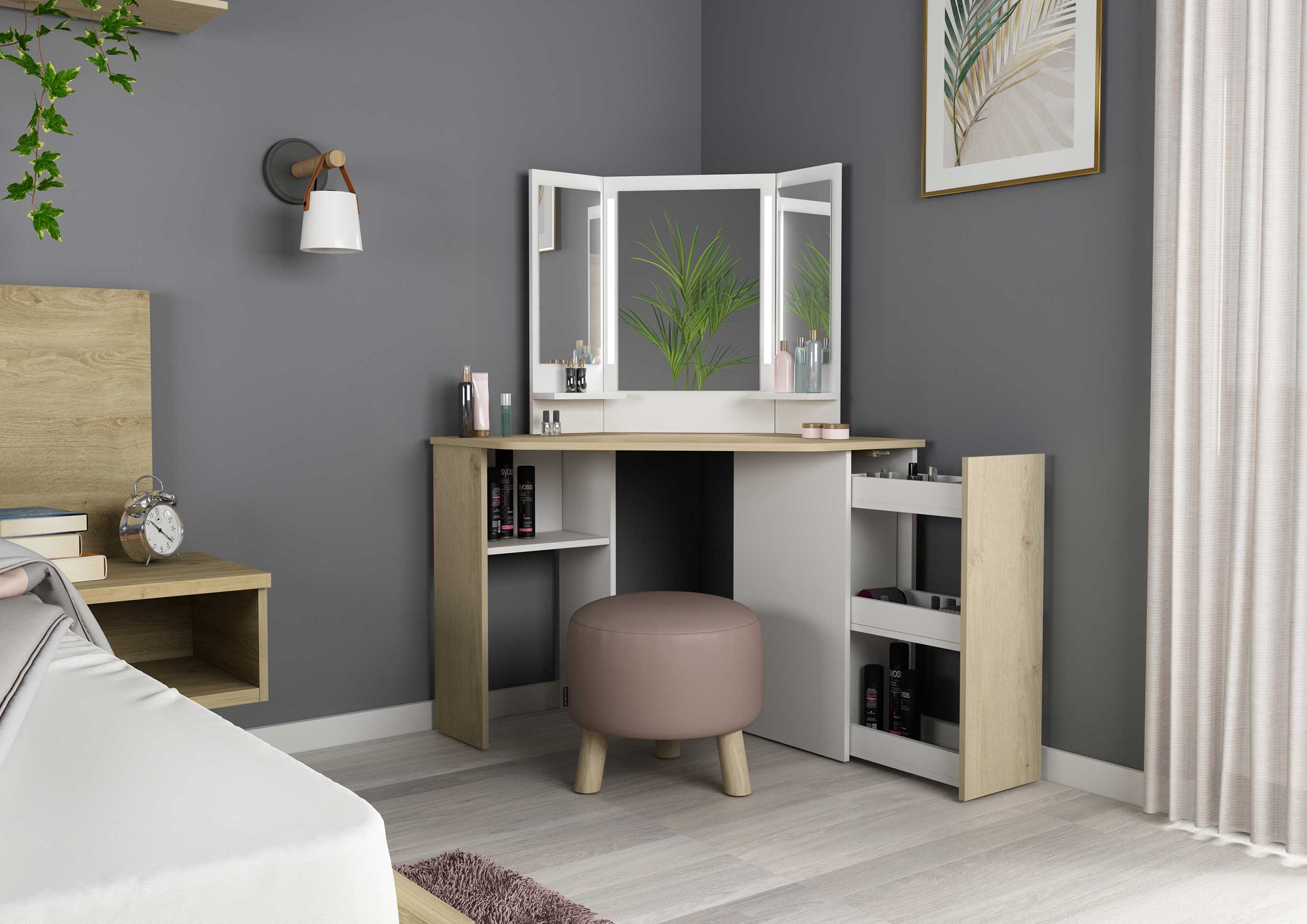 Coiffeuse d'angle Chic - chêne/blanc - Image 7