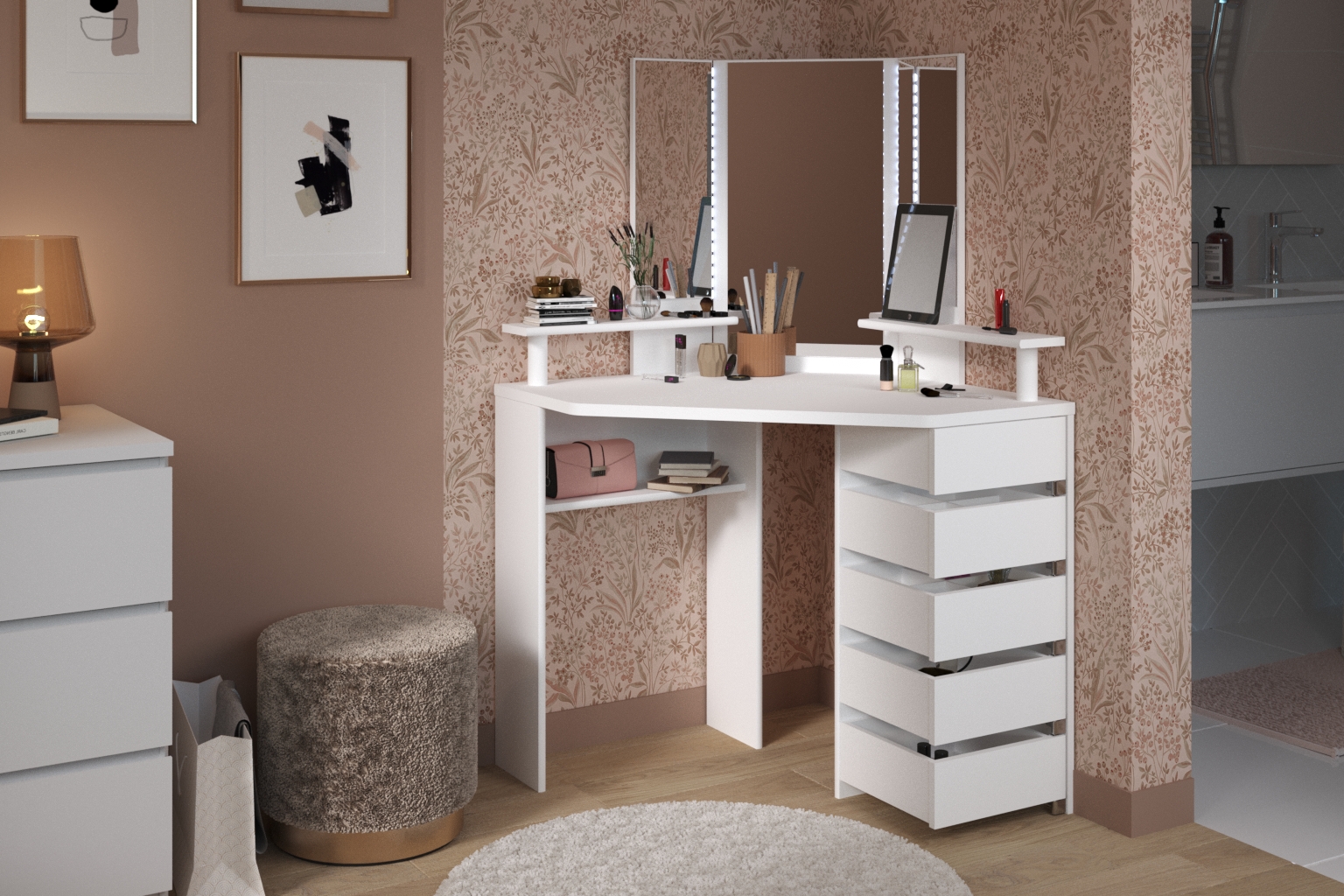 Coiffeuse d'angle Solange - blanc - Image 11