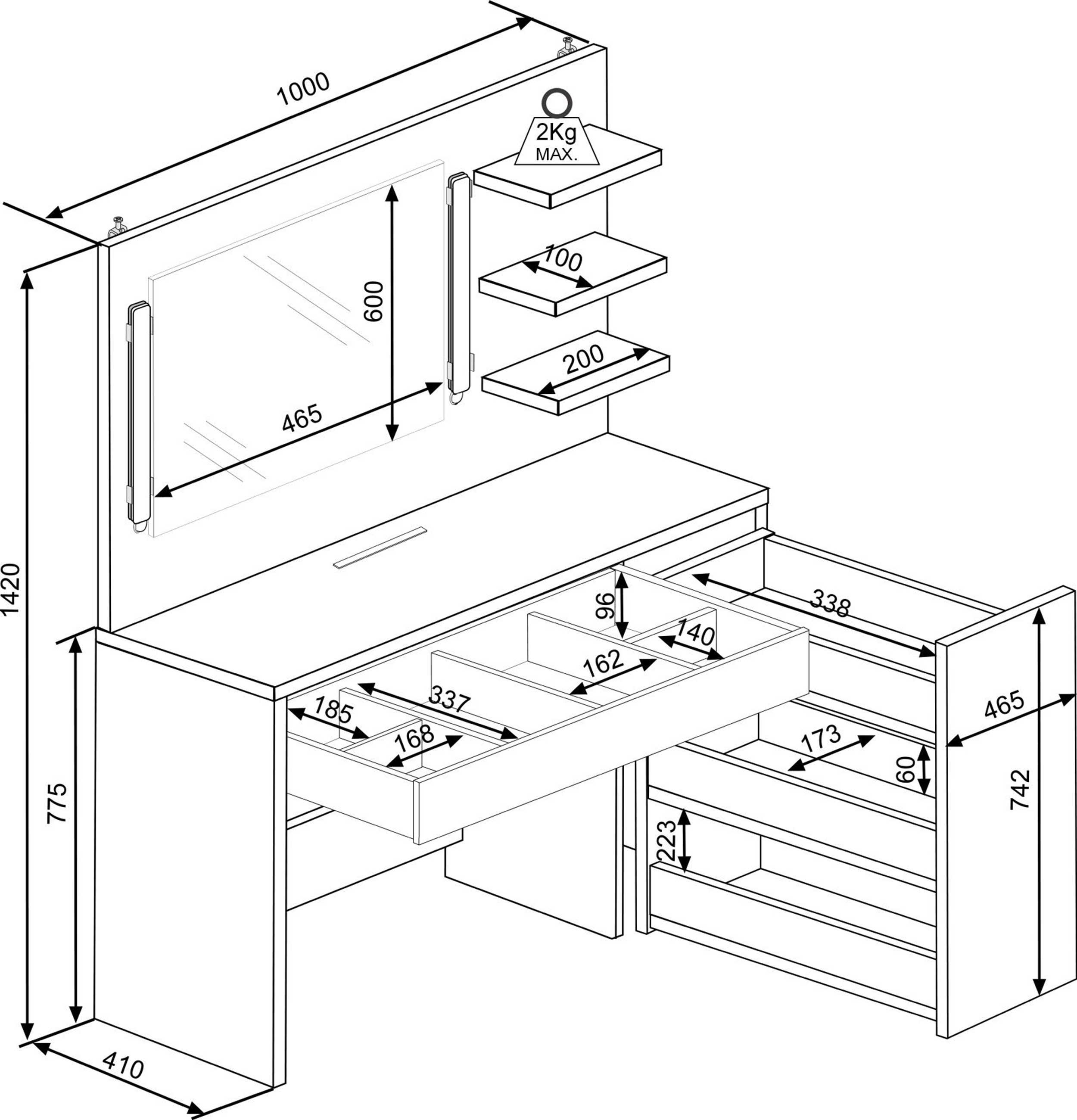 Coiffeuse Glamour - blanc/chêne - Image 2