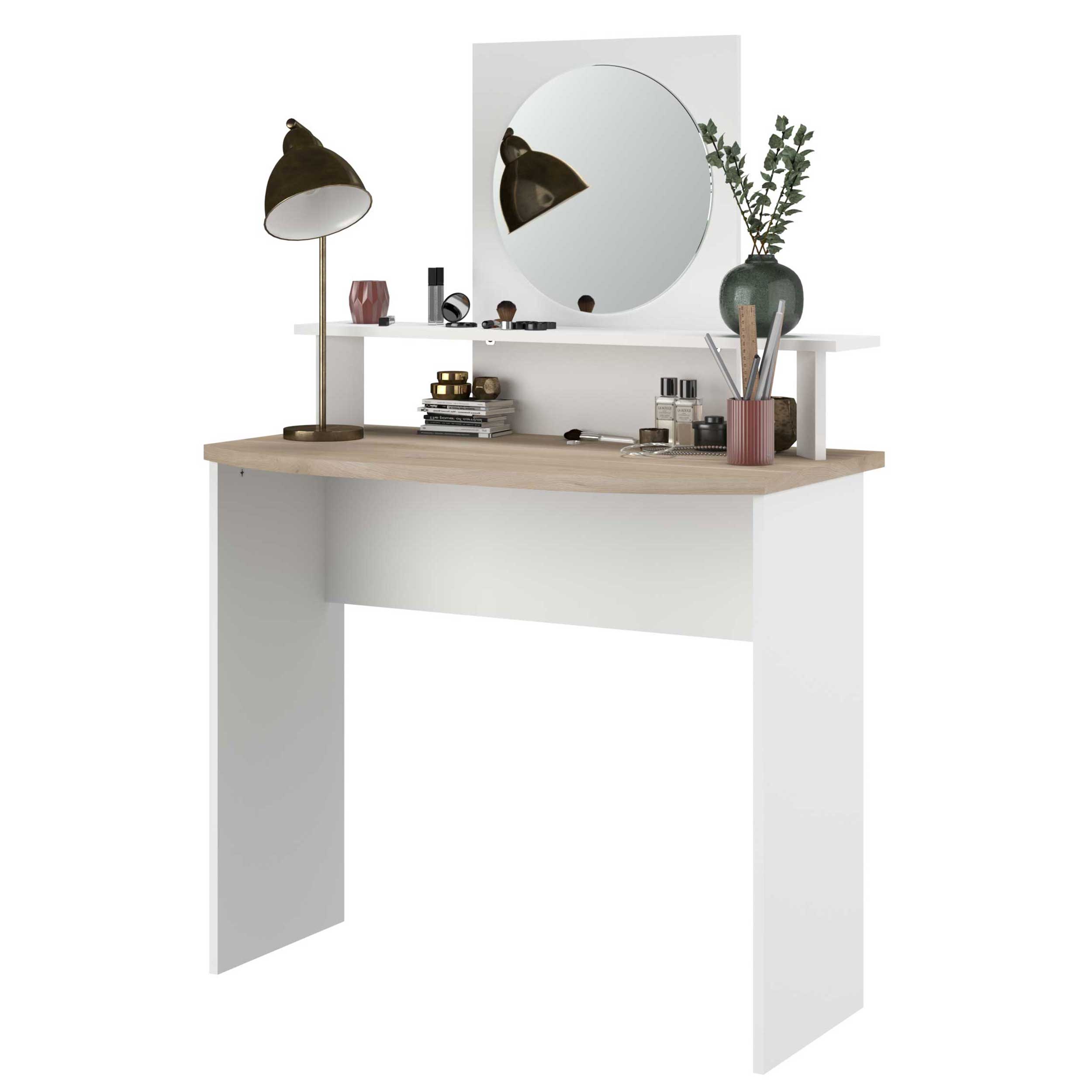 Coiffeuse Hardy-136cm-avec miroir-blanc/chêne - Image 4