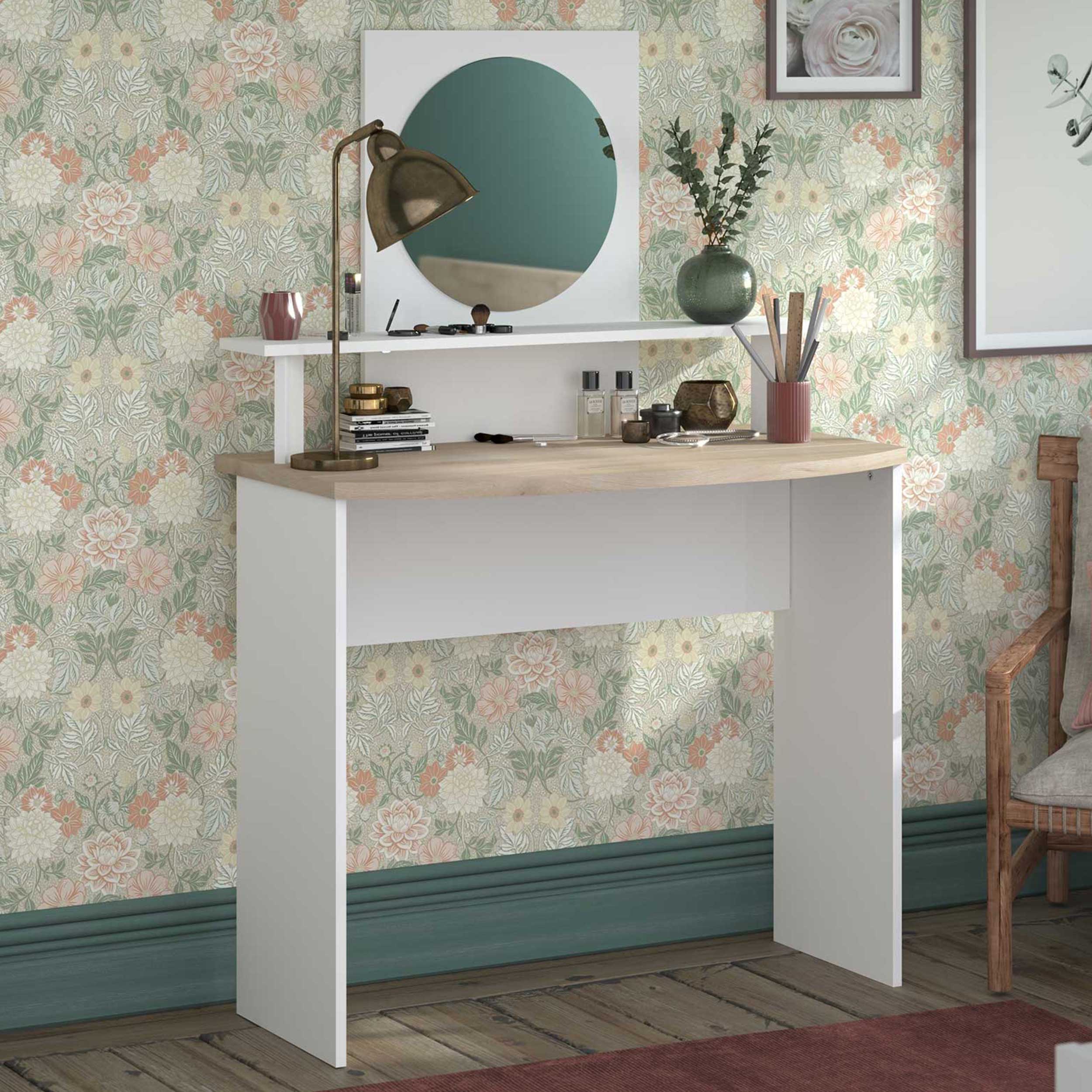 Coiffeuse Hardy-136cm-avec miroir-blanc/chêne - Image 1