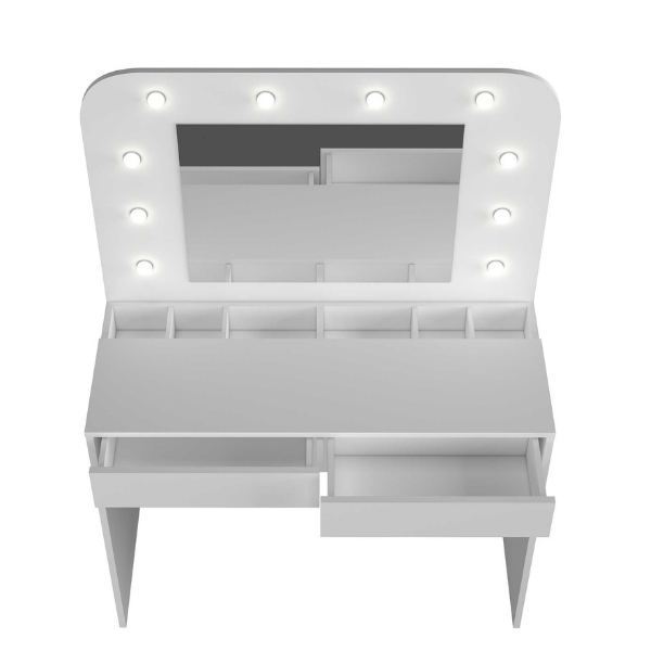 Coiffeuse Holly avec miroir et éclairage 2 tiroirs aggloméré - blanc - Image 7