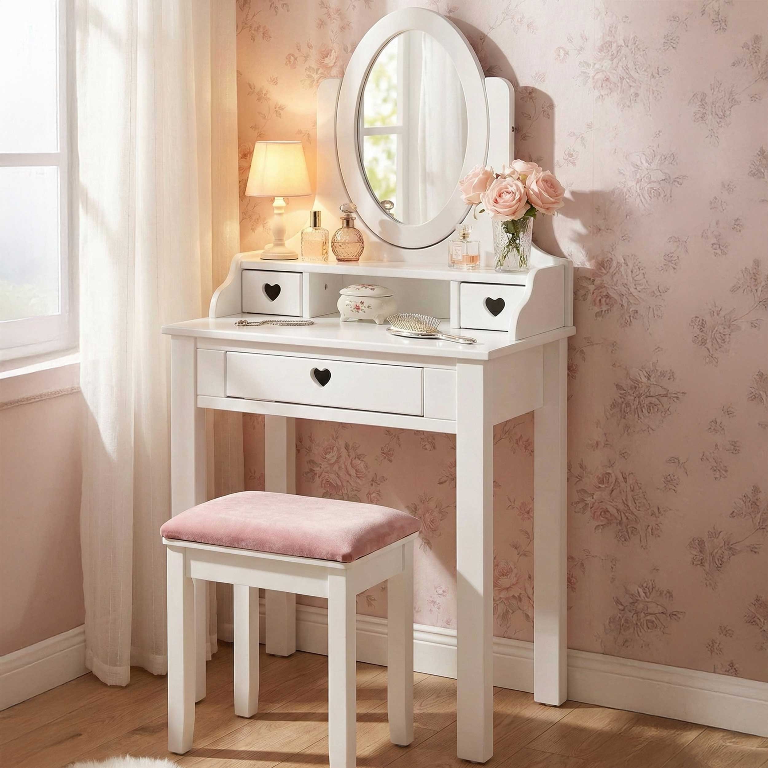 Coiffeuse pour enfants Amori avec miroir - blanc