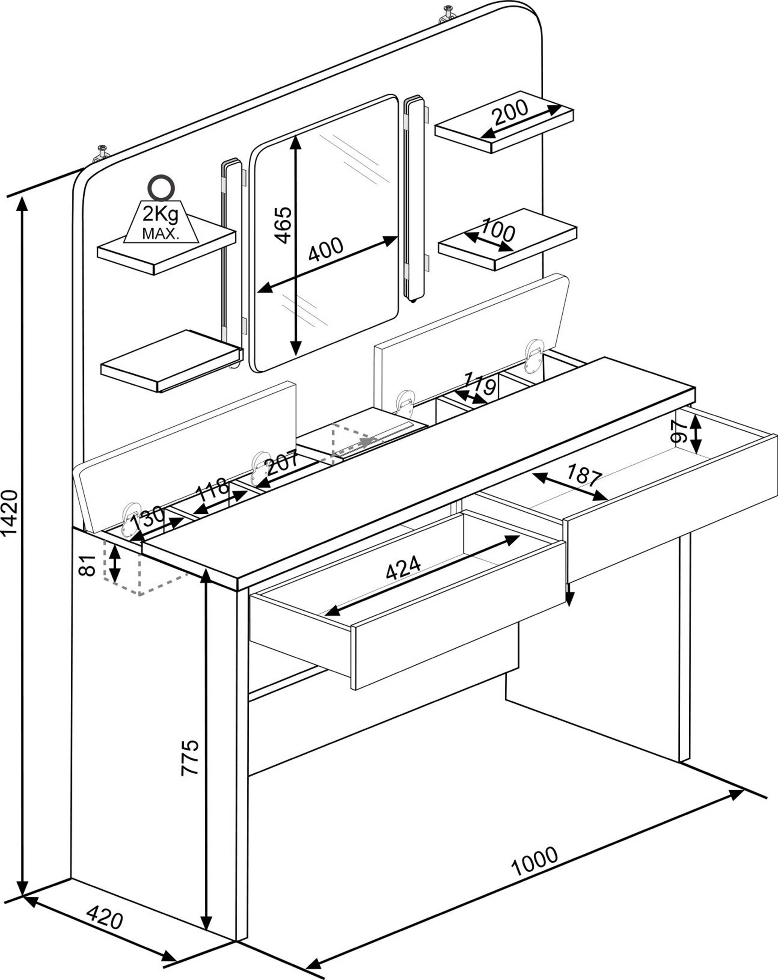Coiffeuse Secret - chêne/blanc - Image 2