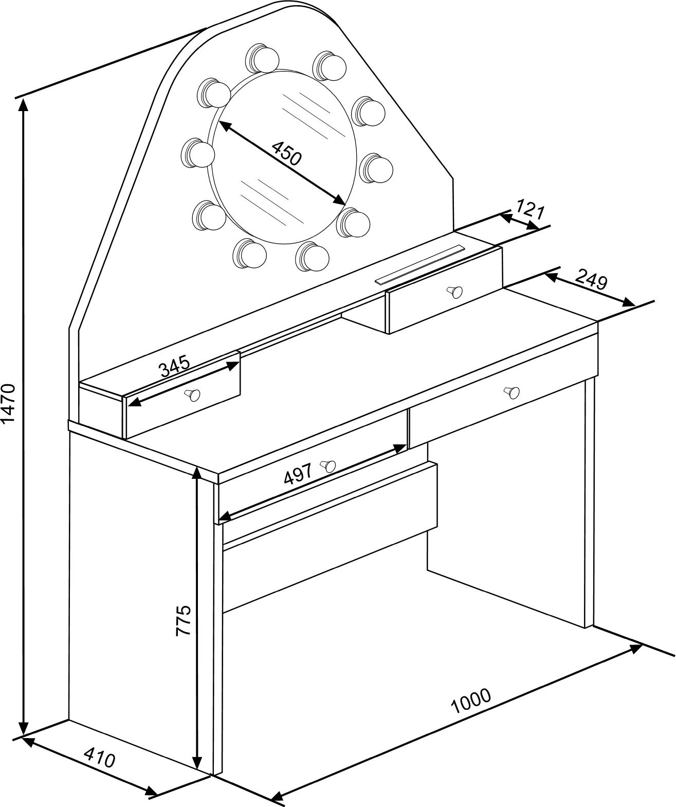 Coiffeuse Star avec éclairage - blanc - Image 3