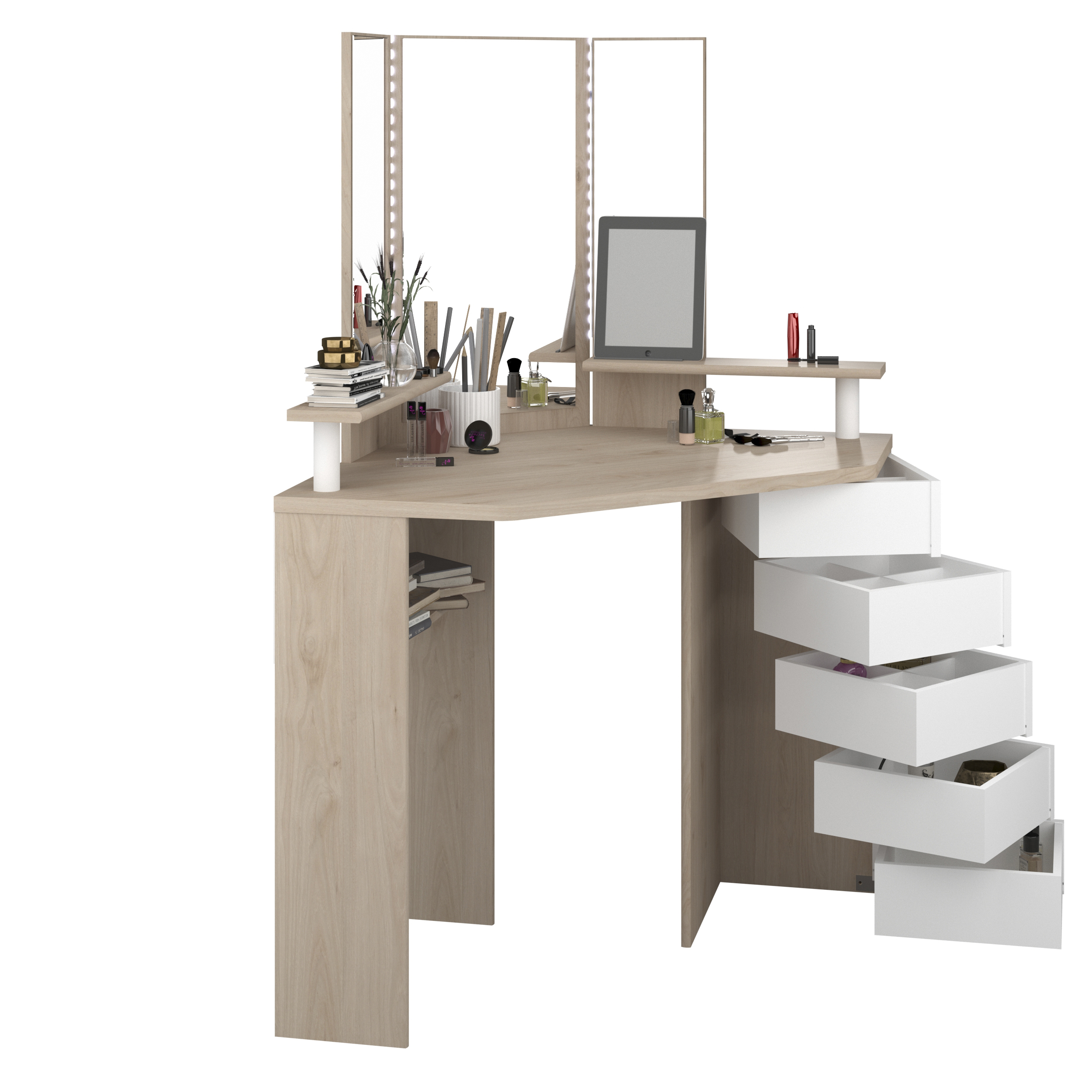 Coiffeuse Sweet avec miroir - chêne/blanc - Image 10