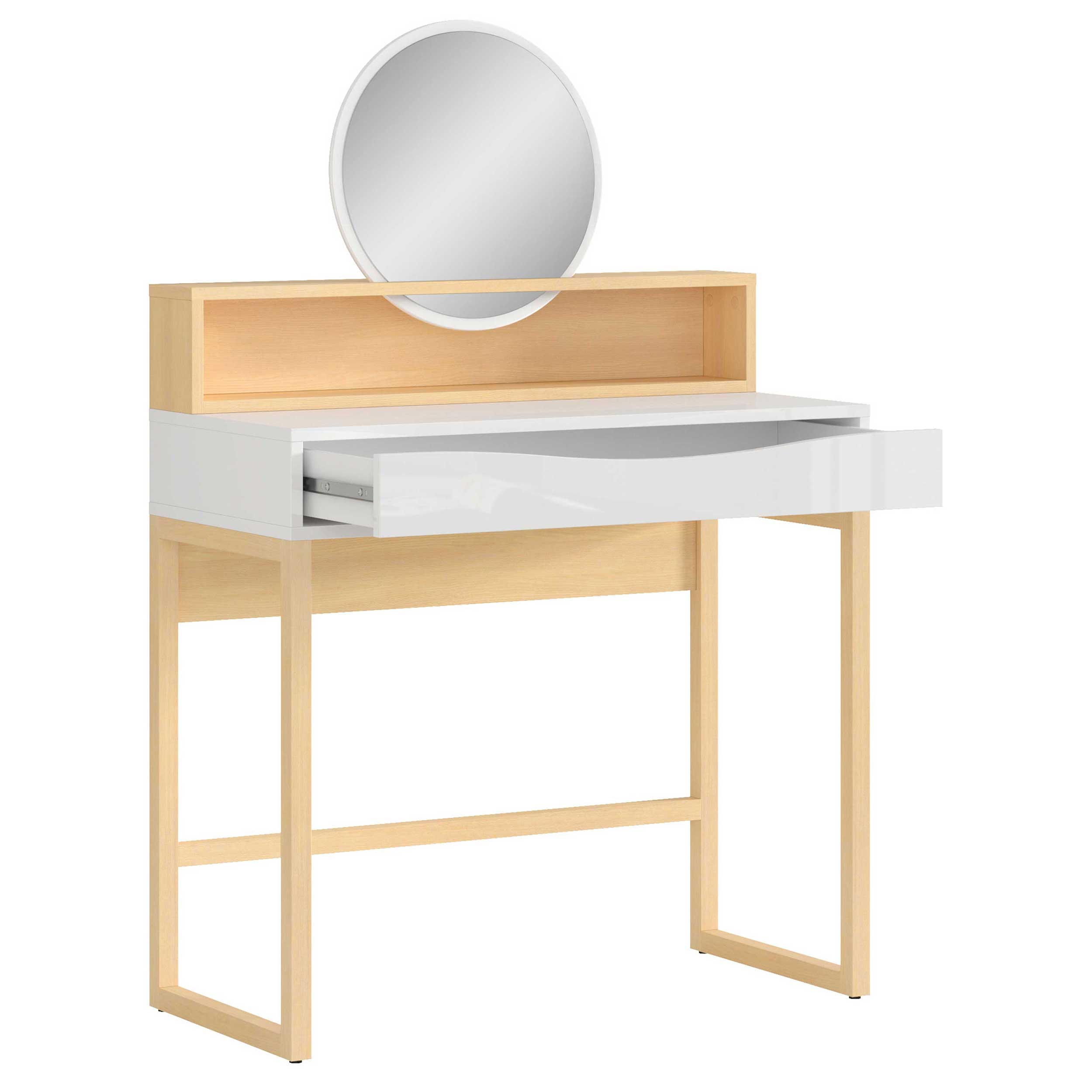 Coiffeuse Vayen 85cm 1 tiroir - chêne clair/blanc - Image 2