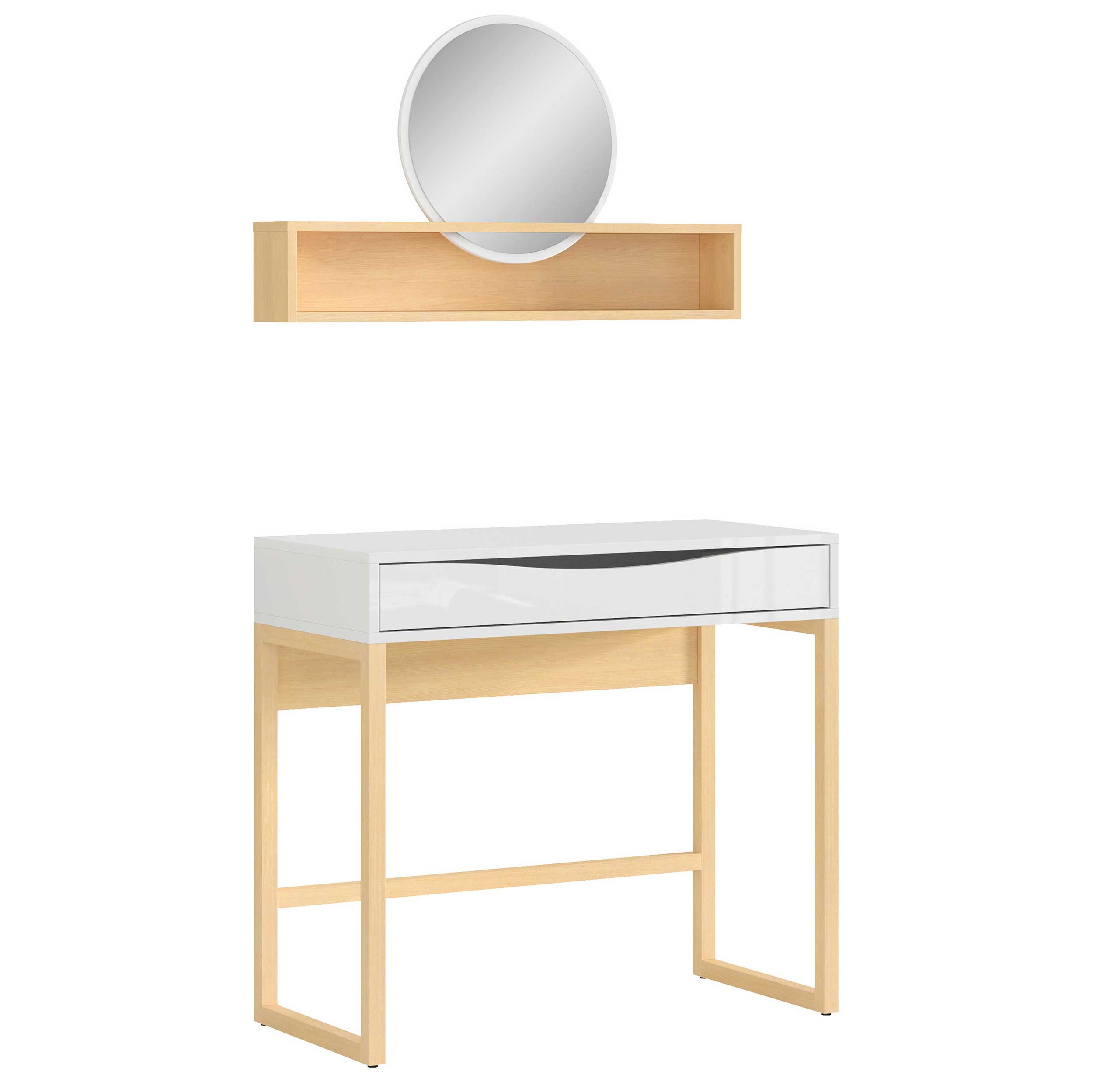 Coiffeuse Vayen 85cm 1 tiroir - chêne clair/blanc - Image 4