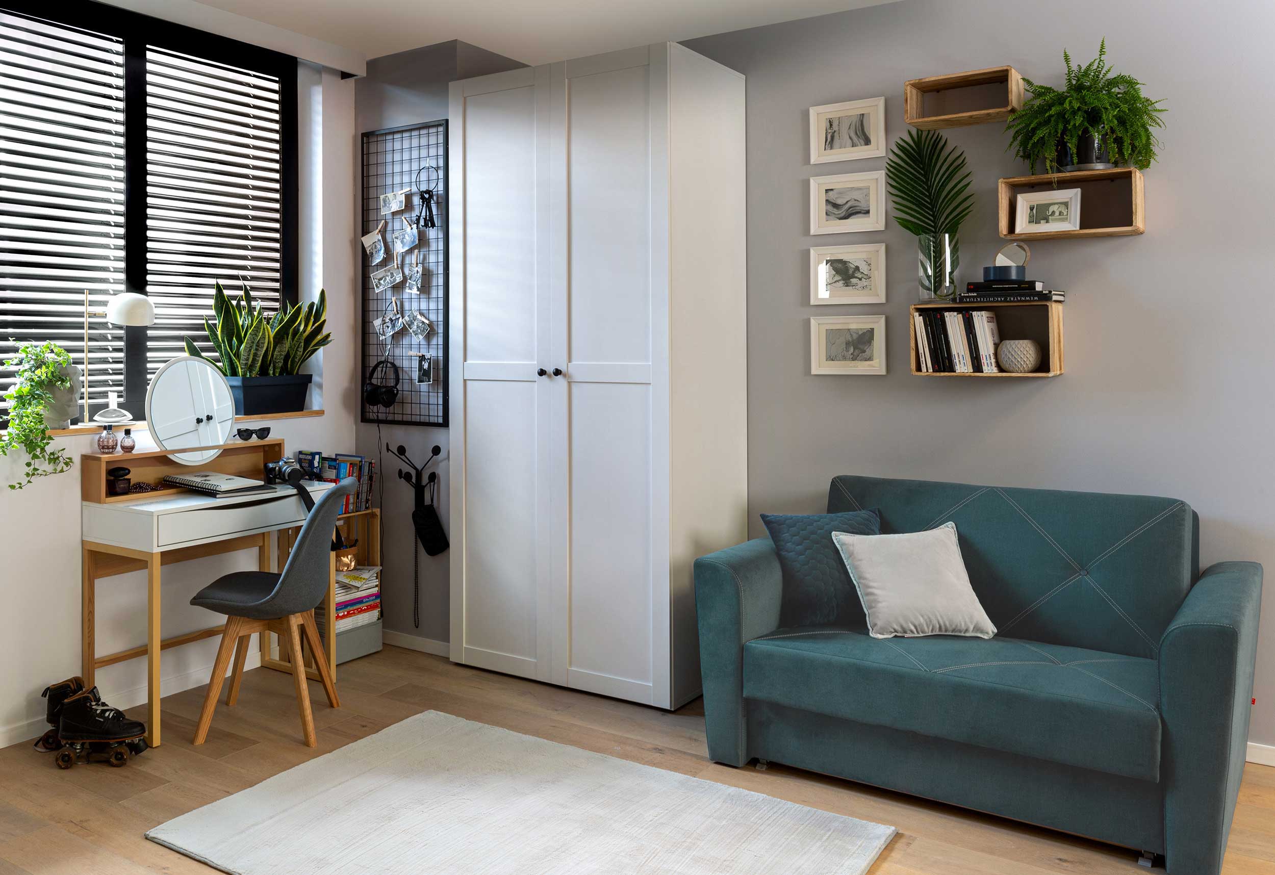 Coiffeuse Vayen 85cm 1 tiroir - chêne clair/blanc - Image 8