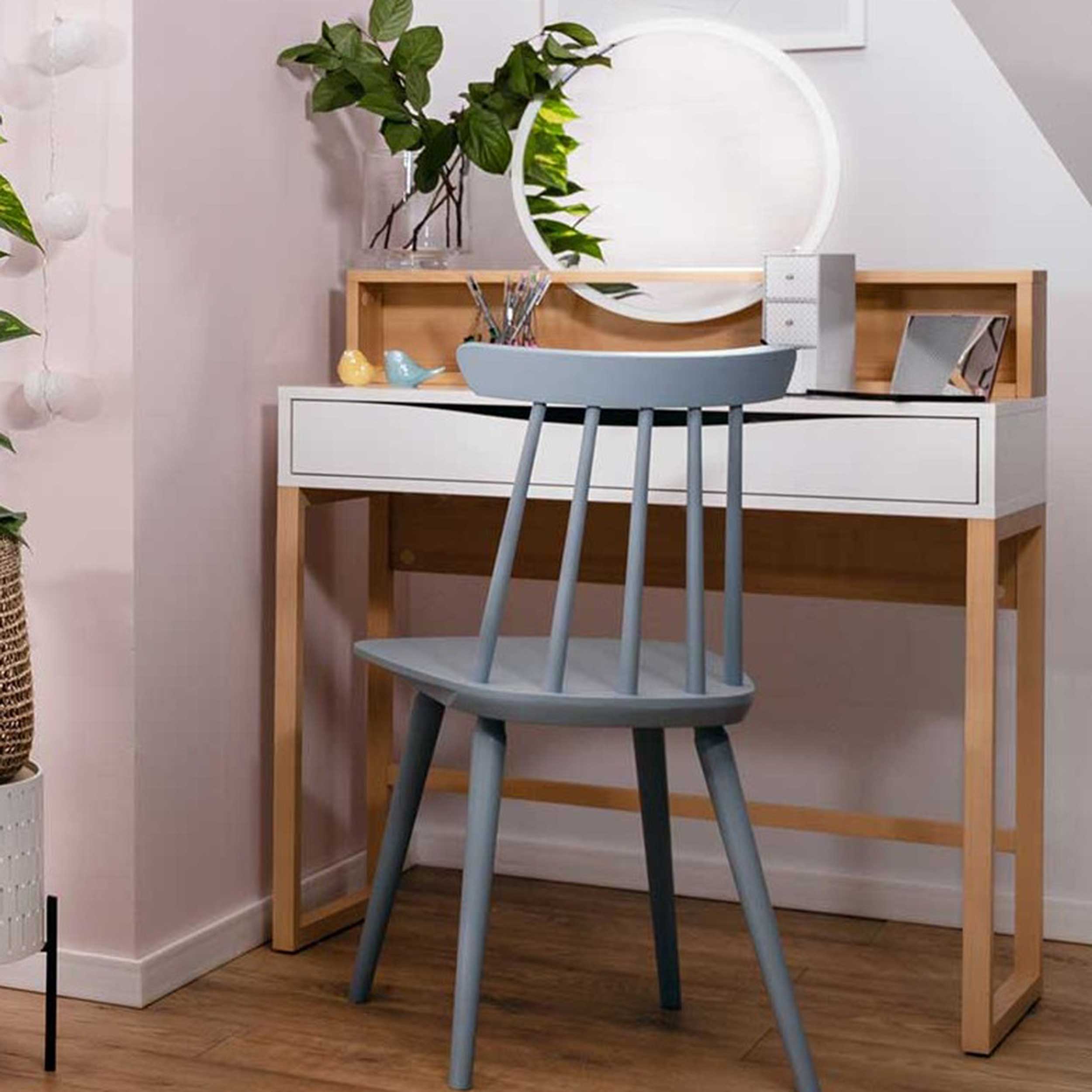 Coiffeuse Vayen 85cm 1 tiroir - chêne clair/blanc - Image 1