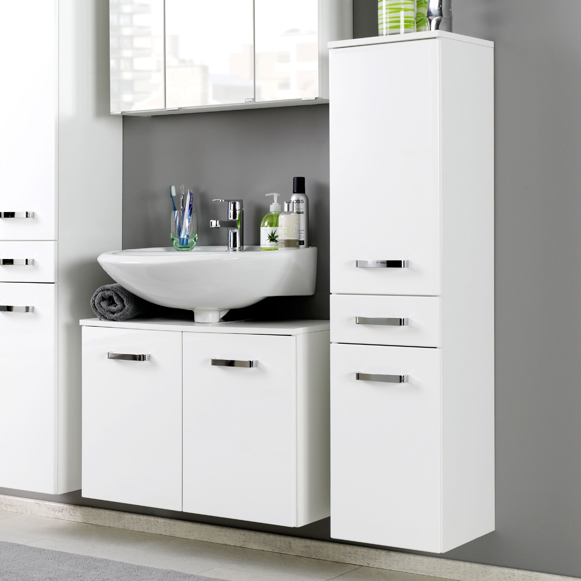 Colonne Bobbi basse 30cm 2 portes et 1 tiroir - blanc