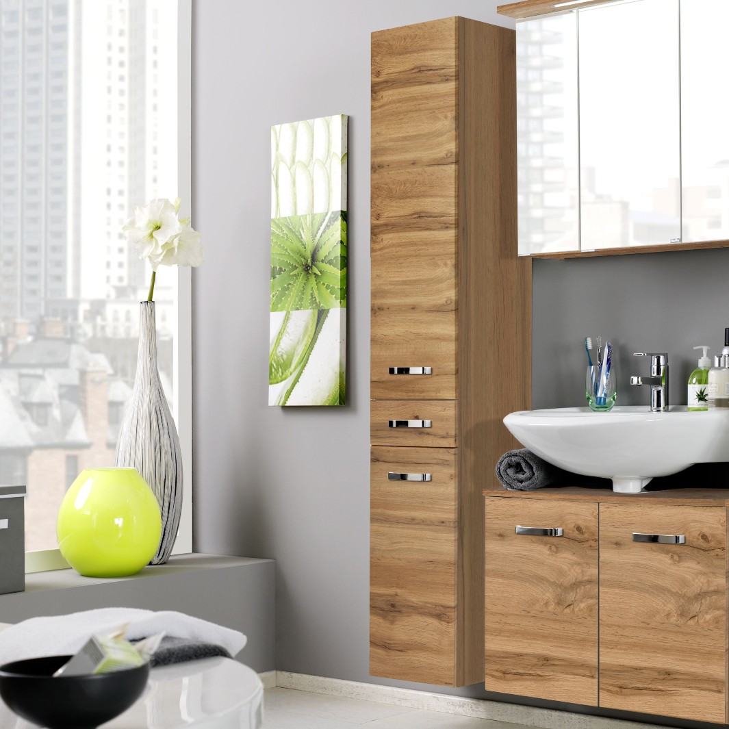 Colonne Bobbi haute 30cm 2 portes et 1 tiroir - chêne