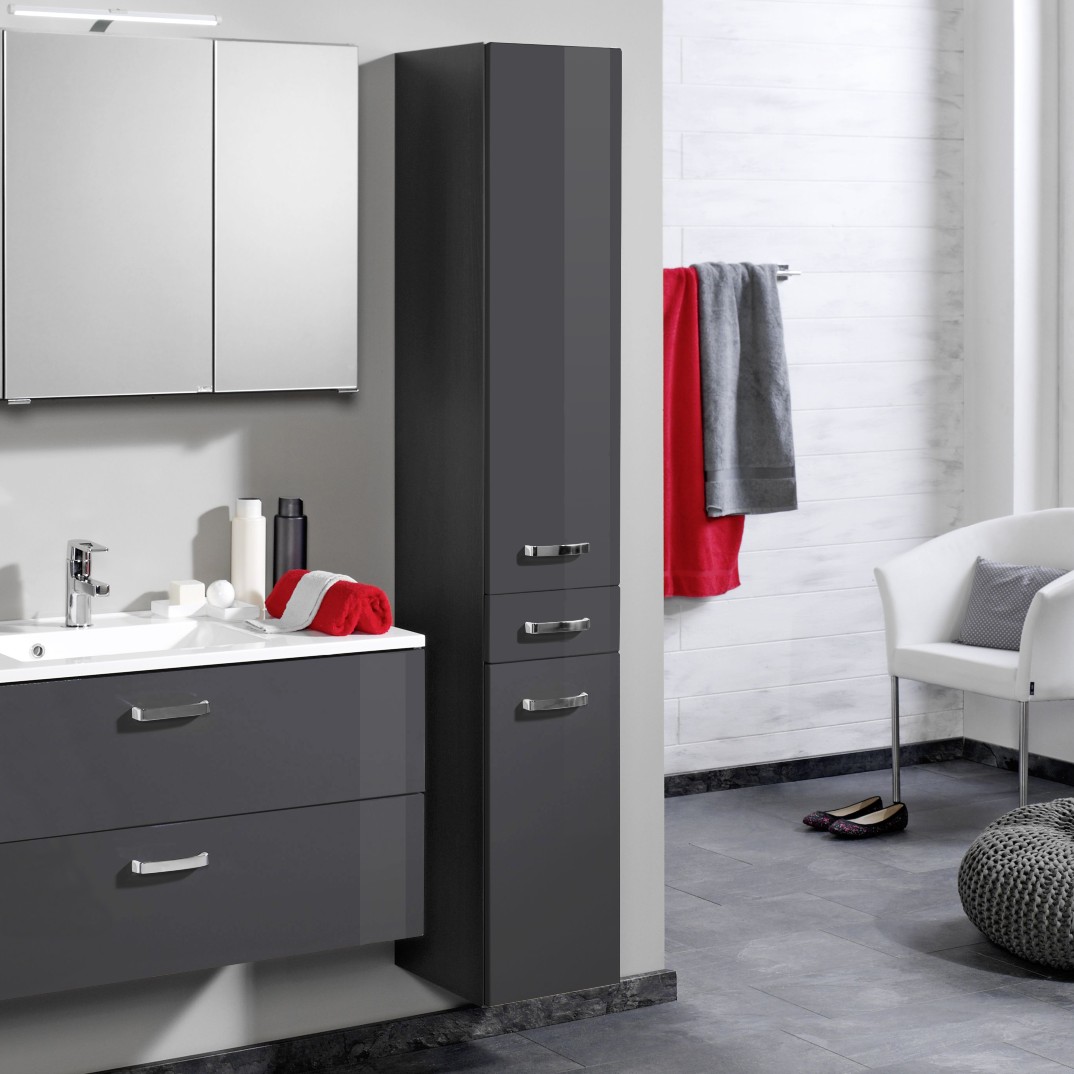 Colonne Bobbi haute 30cm 2 portes et 1 tiroir - graphite/gris brillant