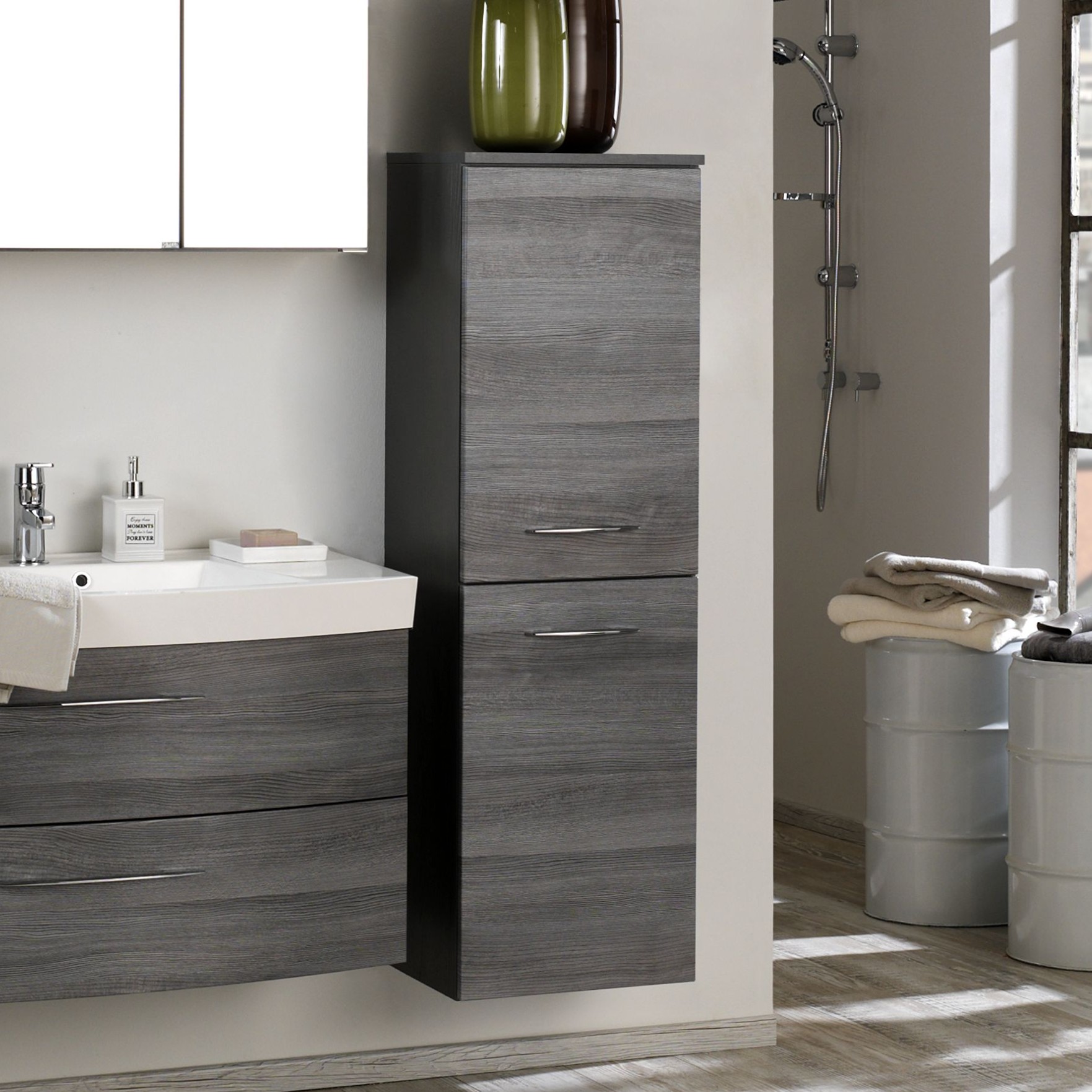 Colonne Florent 40cm avec 2 portes - graphite/chêne gris