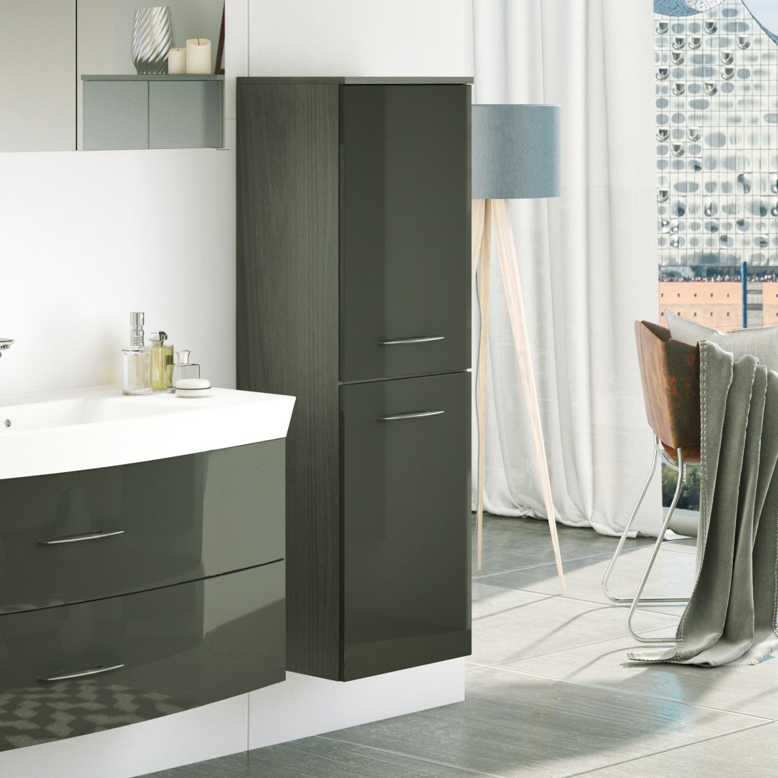 Colonne Florent 40cm avec 2 portes - graphite/gris brillant