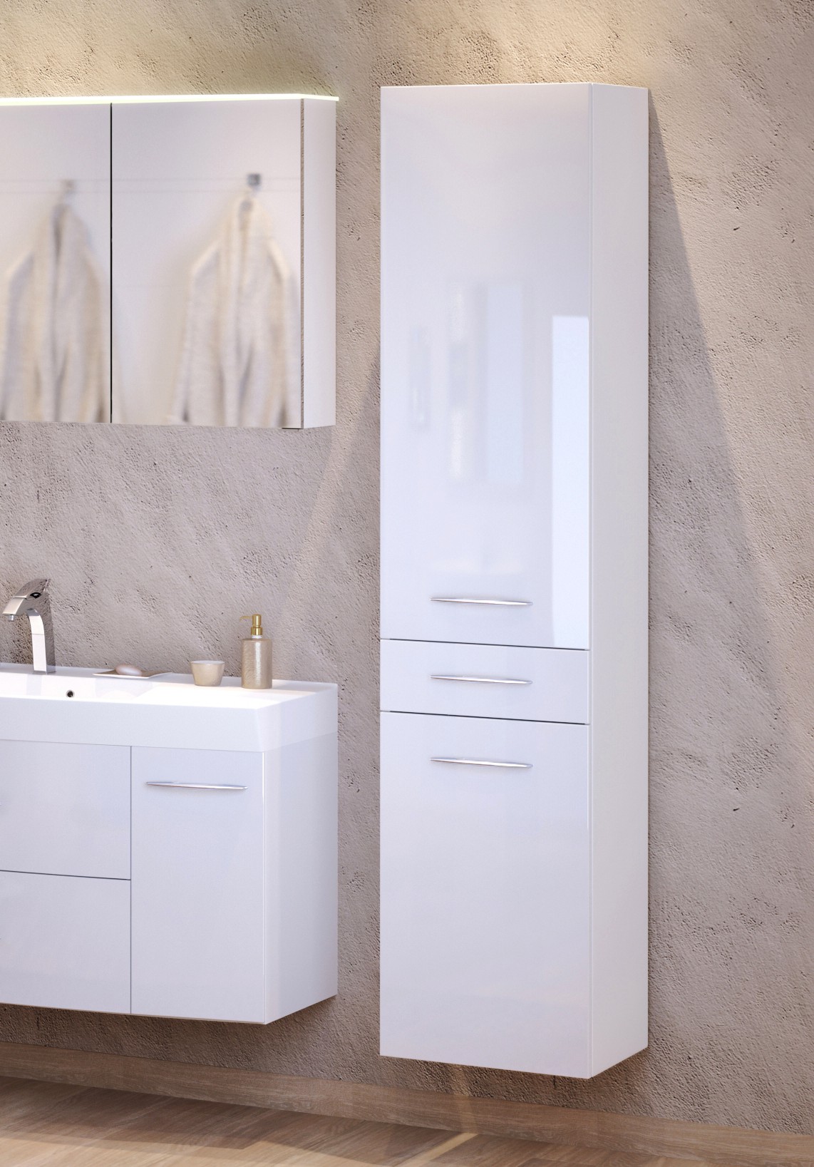 Colonne Florent 40cm avec 2 portes & tiroir - blanc