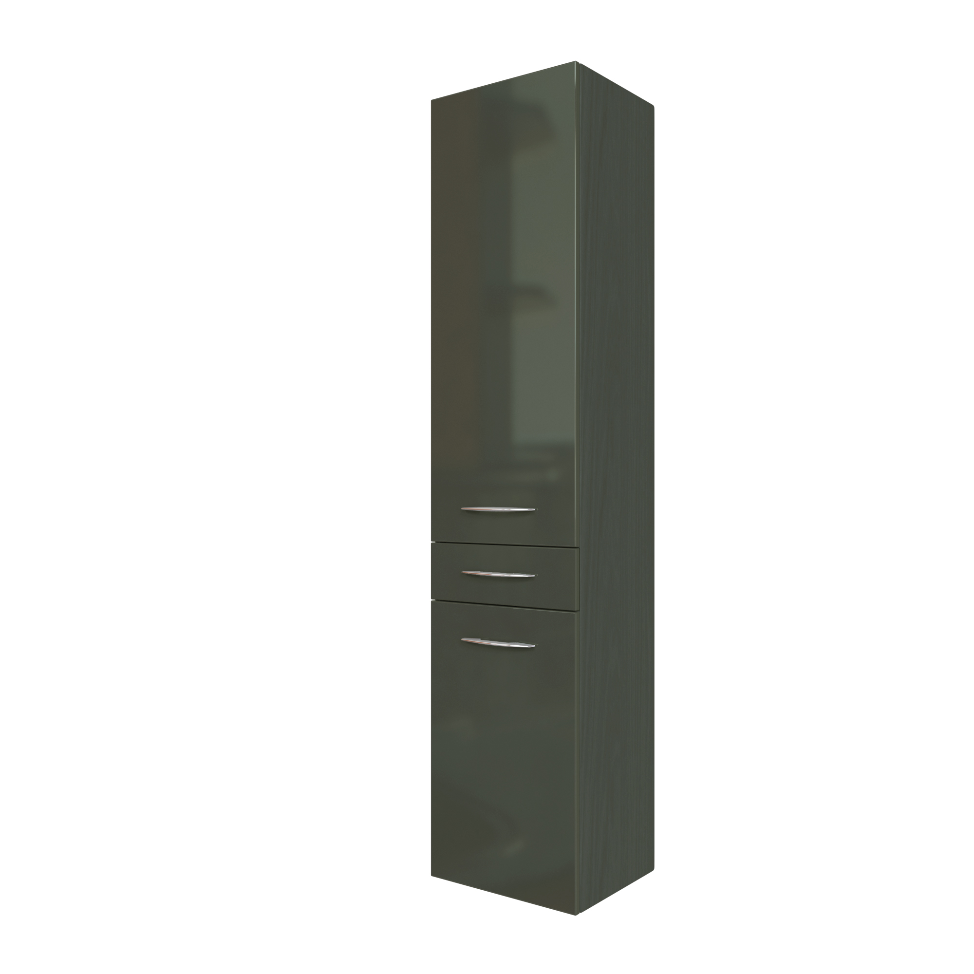 Colonne Florent 40cm avec 2 portes & tiroir - graphite/gris brillant - Image 3