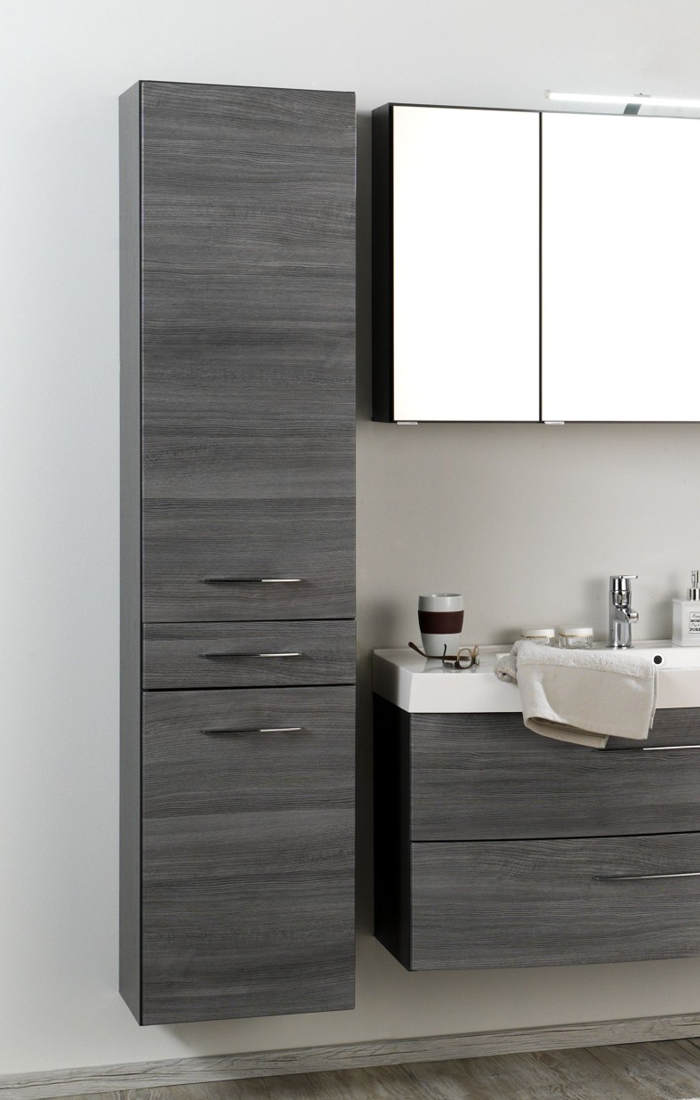 Colonne Florent 40cm avec 2 portes & tiroir - graphite/chêne gris