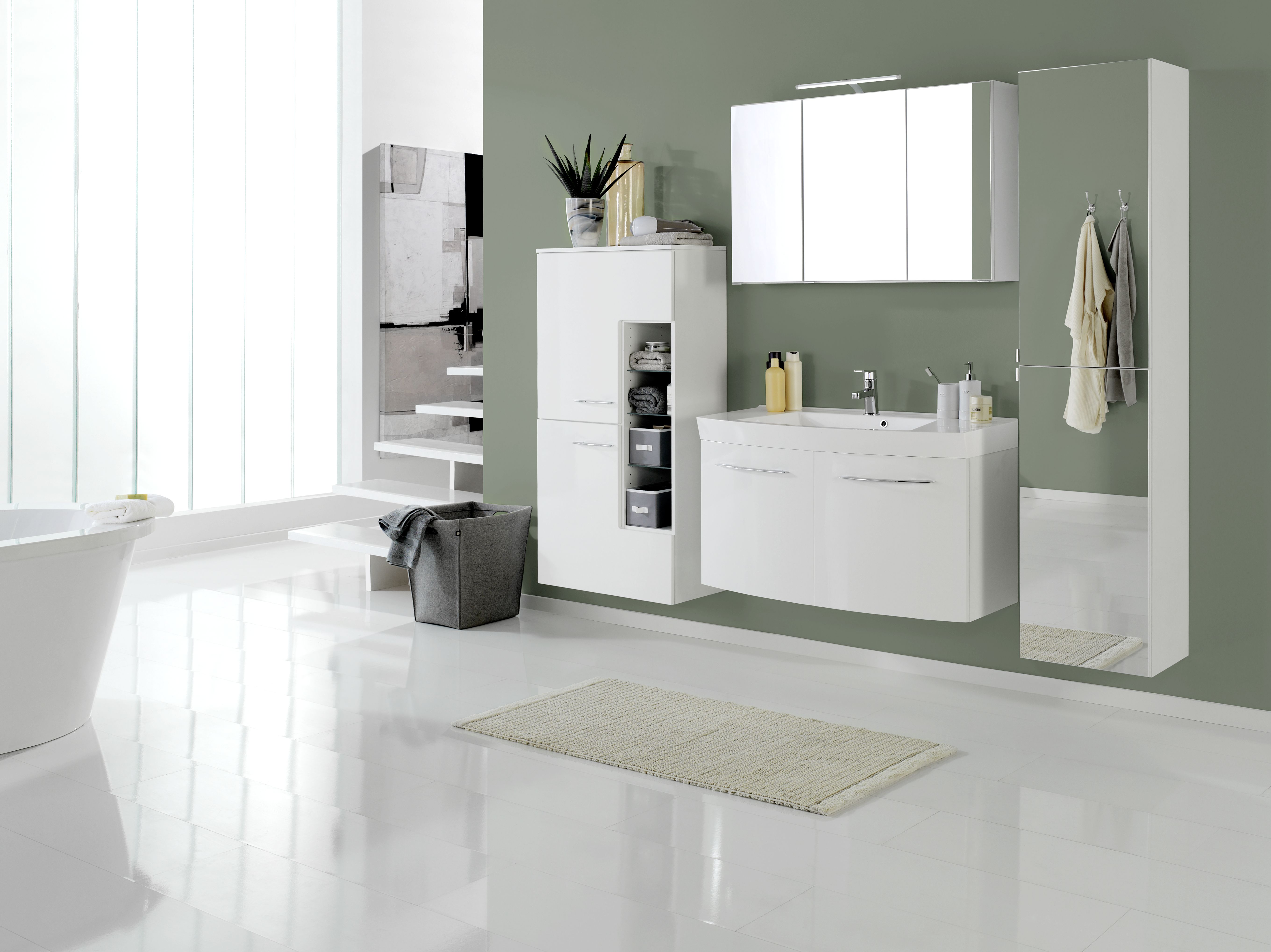 Colonne Florent 40cm avec miroir & 2 portes - blanc - Image 2