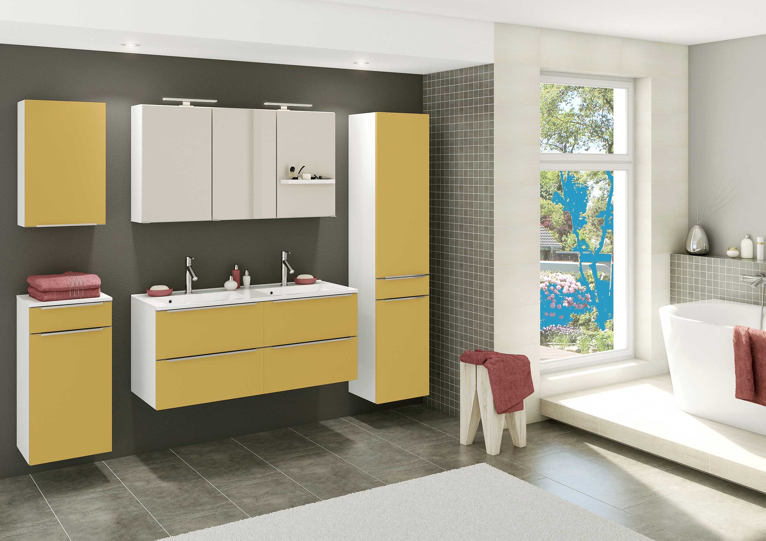 Colonne Hansen 40cm 2 portes et 1 tiroir - jaune/blanc - Image 7