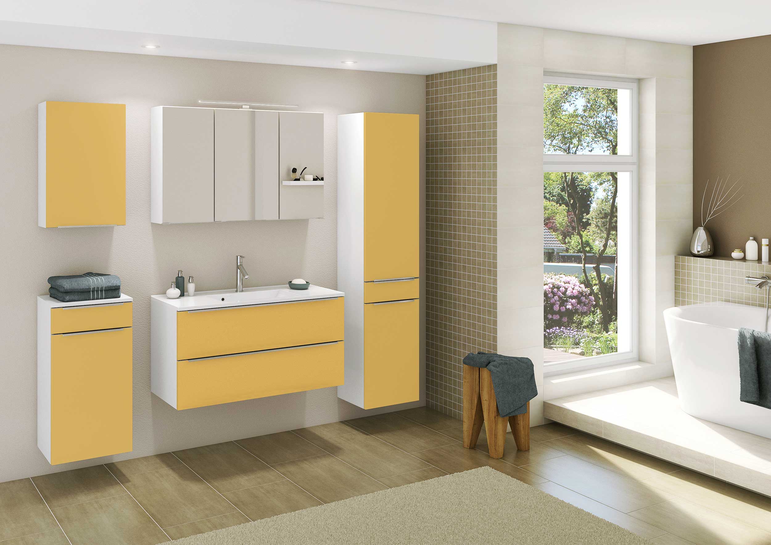 Colonne Hansen 40cm 2 portes et 1 tiroir - jaune/blanc - Image 8