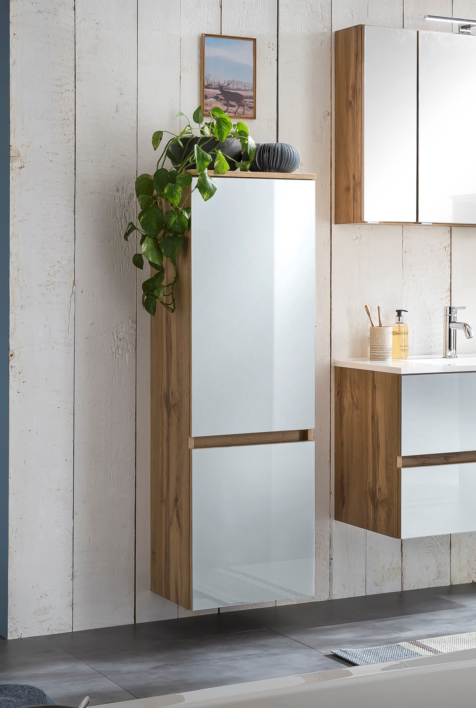 Colonne Helina 40cm 2 portes - chêne/blanc