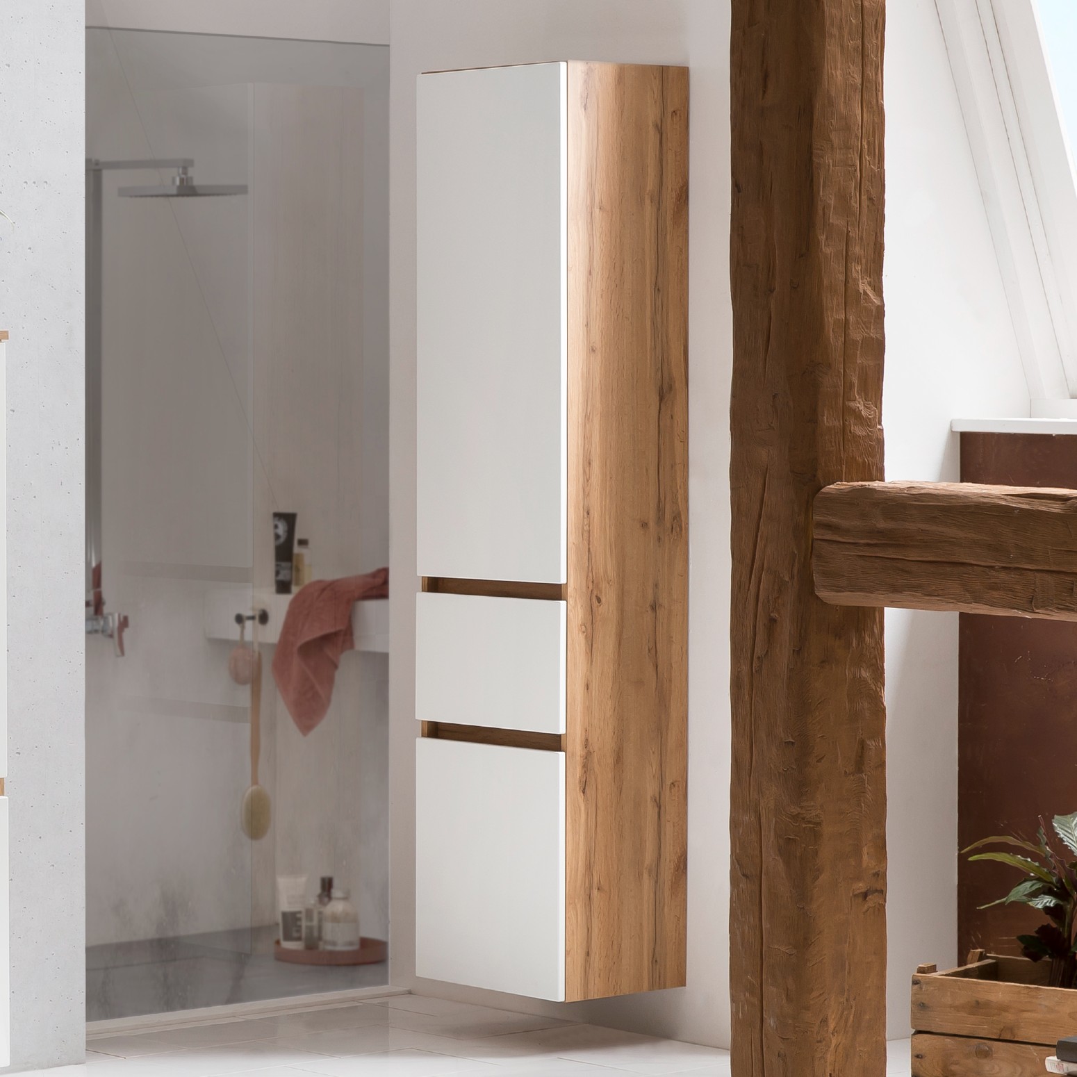 Colonne Kornel/Luna 40cm 2 portes & 1 tiroir - chêne/blanc mat - Image 12