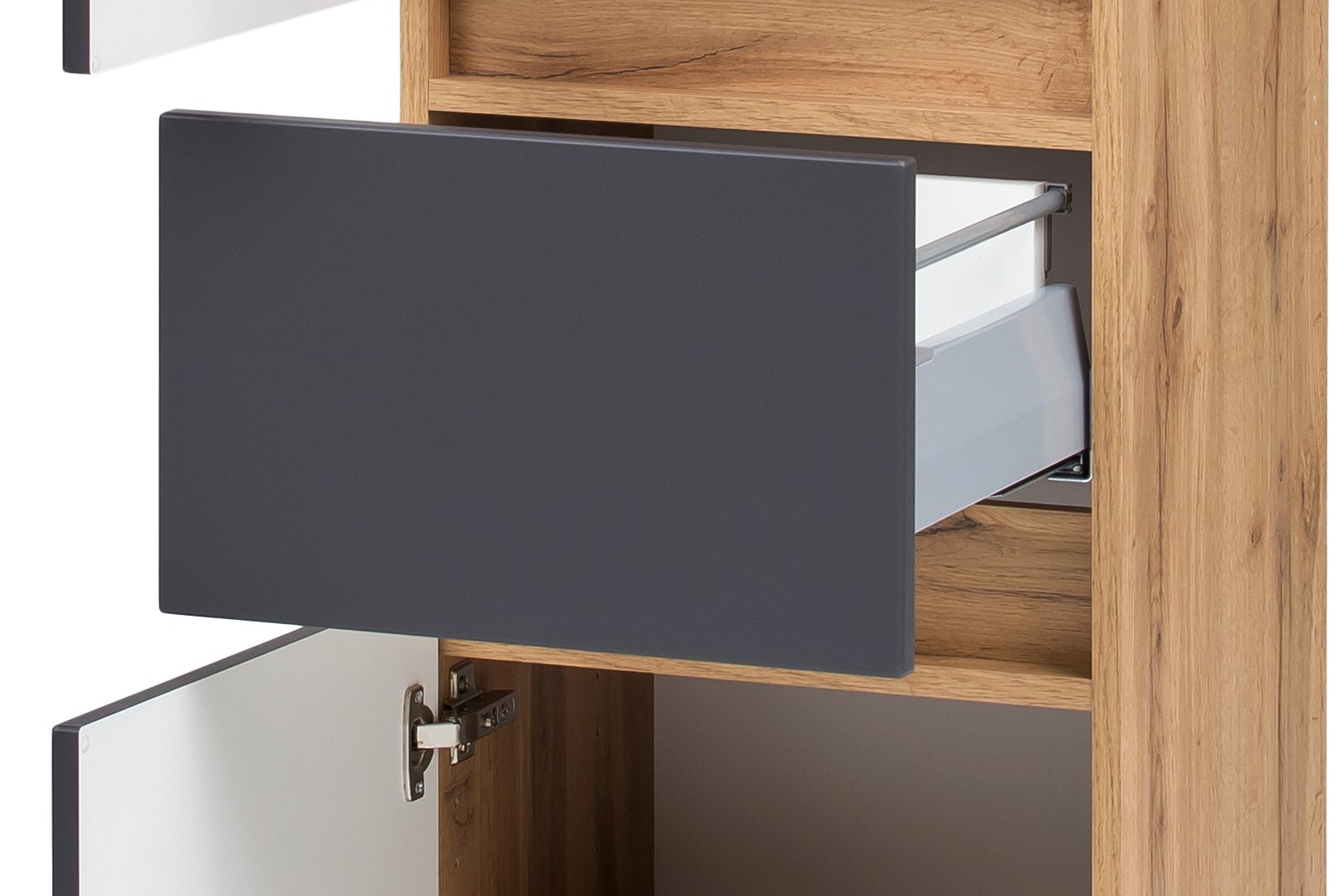 Colonne Kornel/Luna 40cm 2 portes & 1 tiroir - chêne/gris mat - Image 6