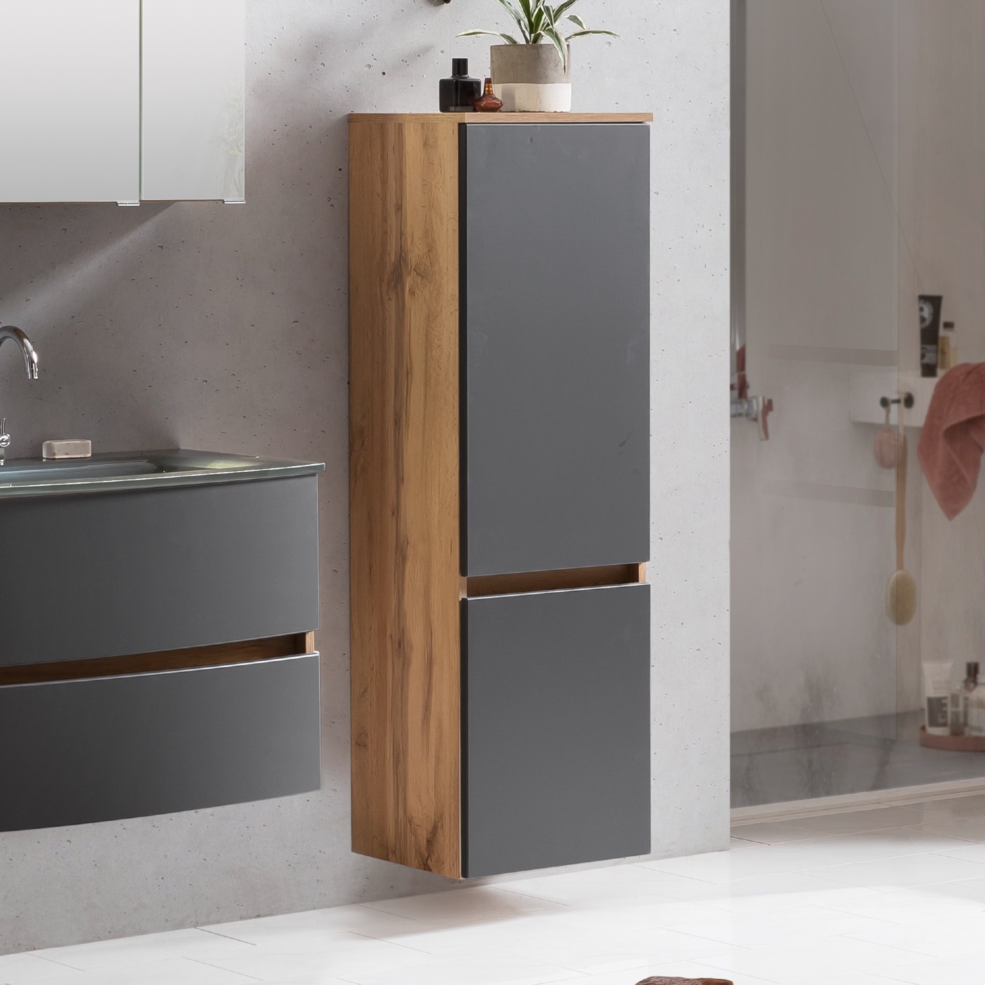 Colonne Kornel/Luna 40cm 2 portes - chêne/gris mat