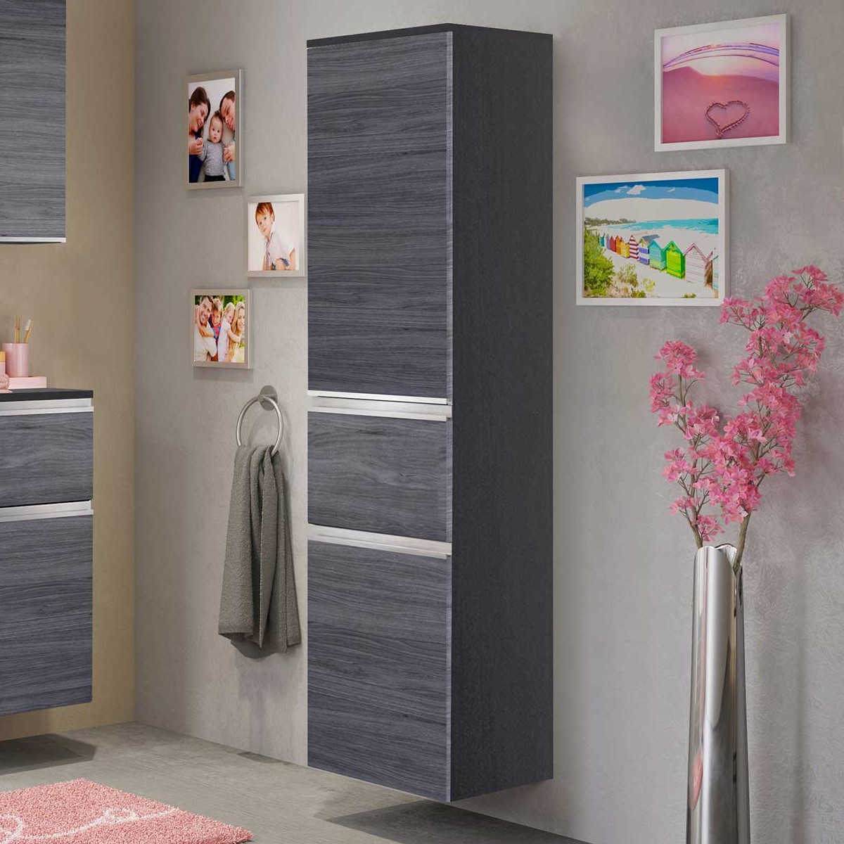 Colonne Lotuk basse avec 2 portes & 1 tiroir - chêne gris